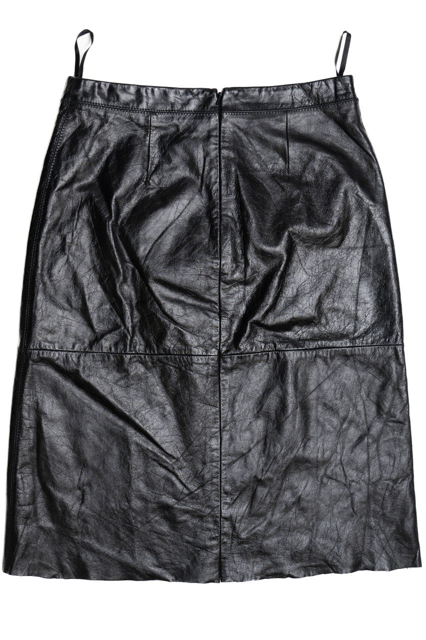 Vintage Raw Cut Hem Black Leather Skirt (1990s)
