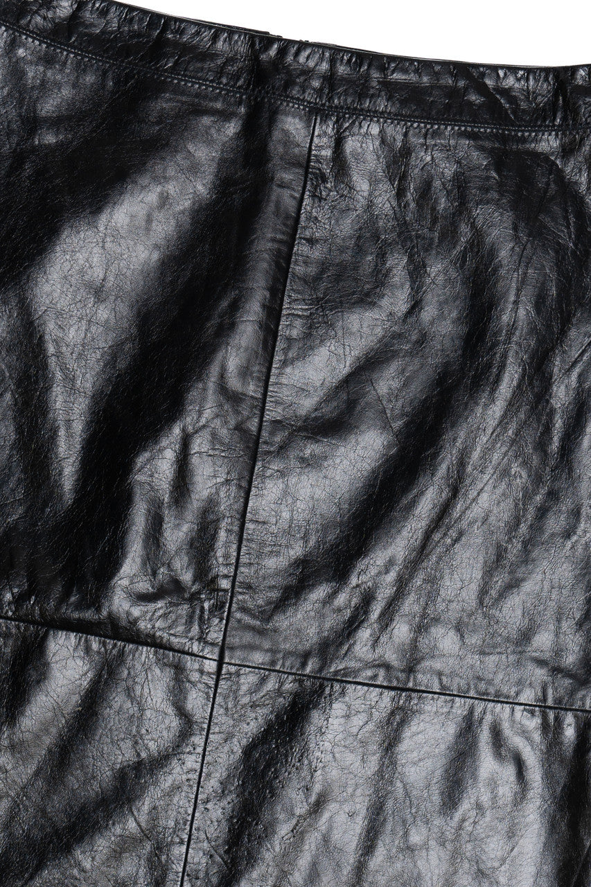 Vintage Raw Cut Hem Black Leather Skirt (1990s)