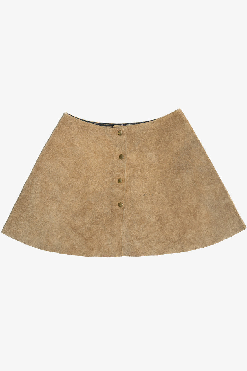Vintage Suede Snap Button Circle Skirt (1970s)
