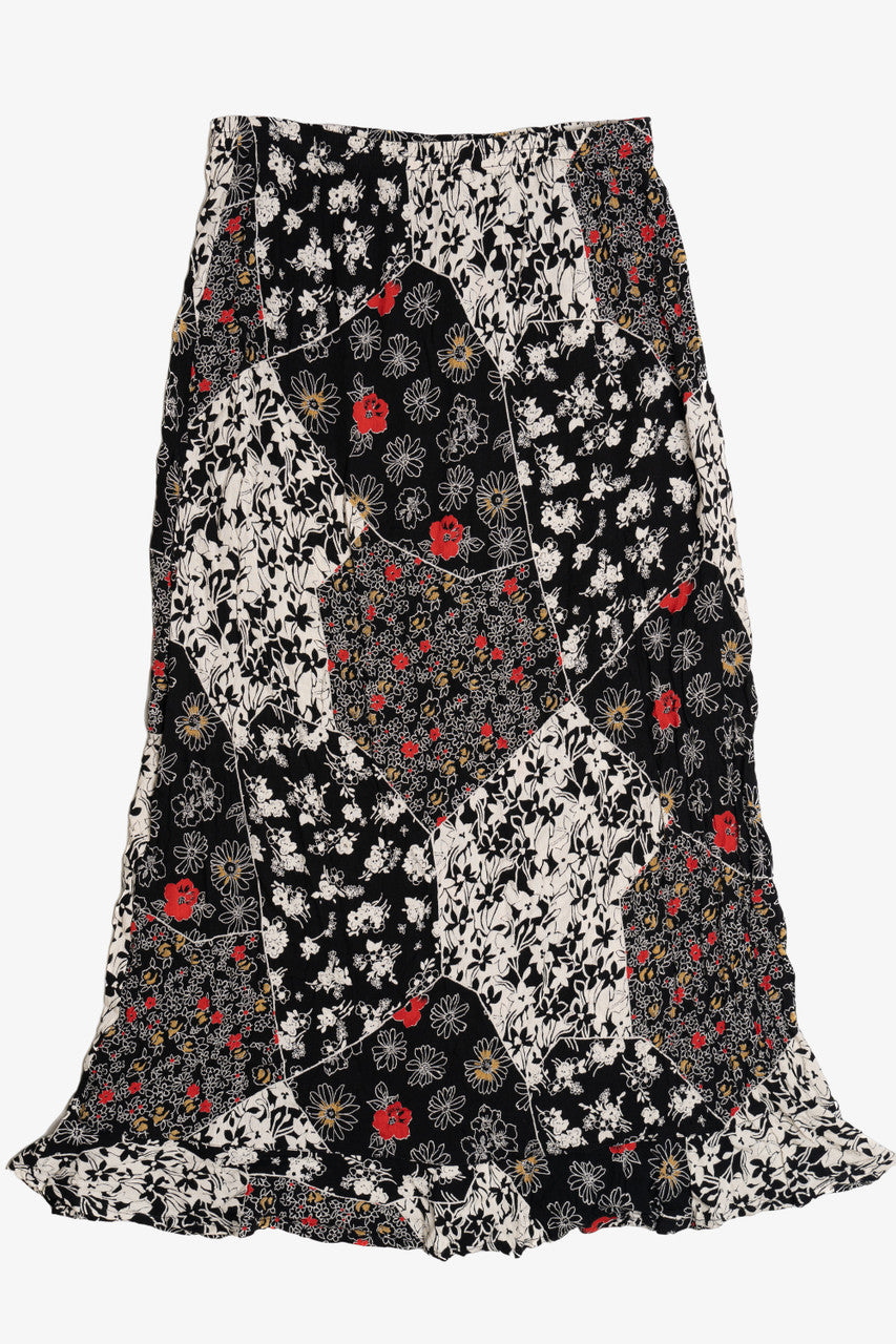 Vintage Ditsy Floral Patchwork Print Elastic Waist Maxi Skirt (1990s)