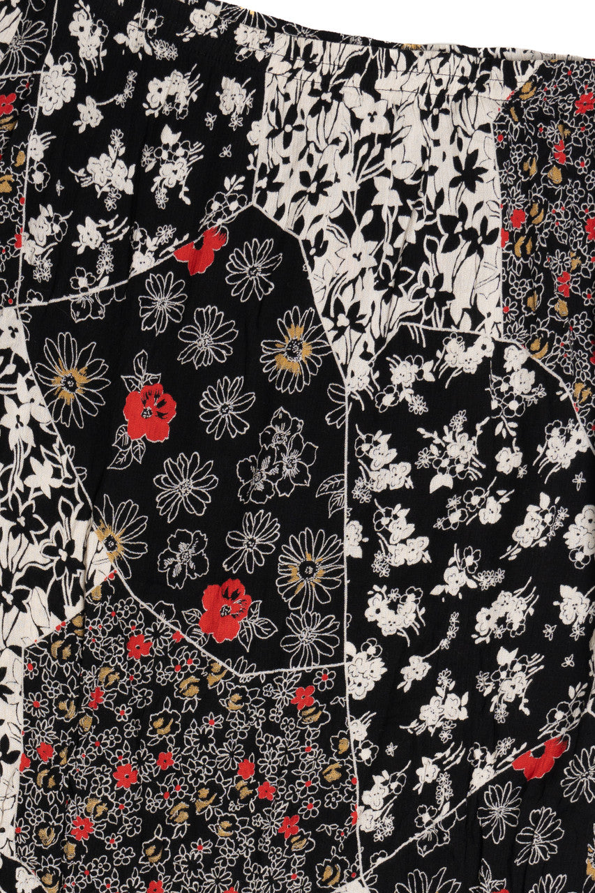 Vintage Ditsy Floral Patchwork Print Elastic Waist Maxi Skirt (1990s)