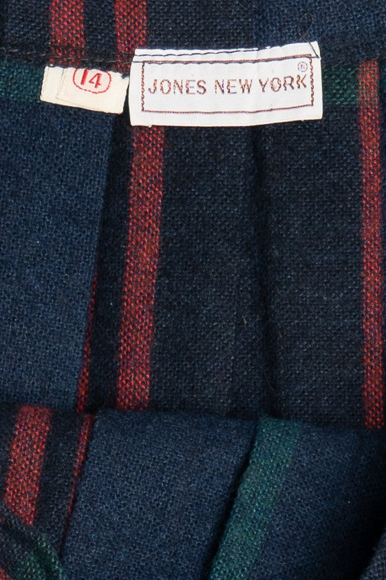 Vintage Jones New York Plaid Pleated Wool Skirt (1980s)