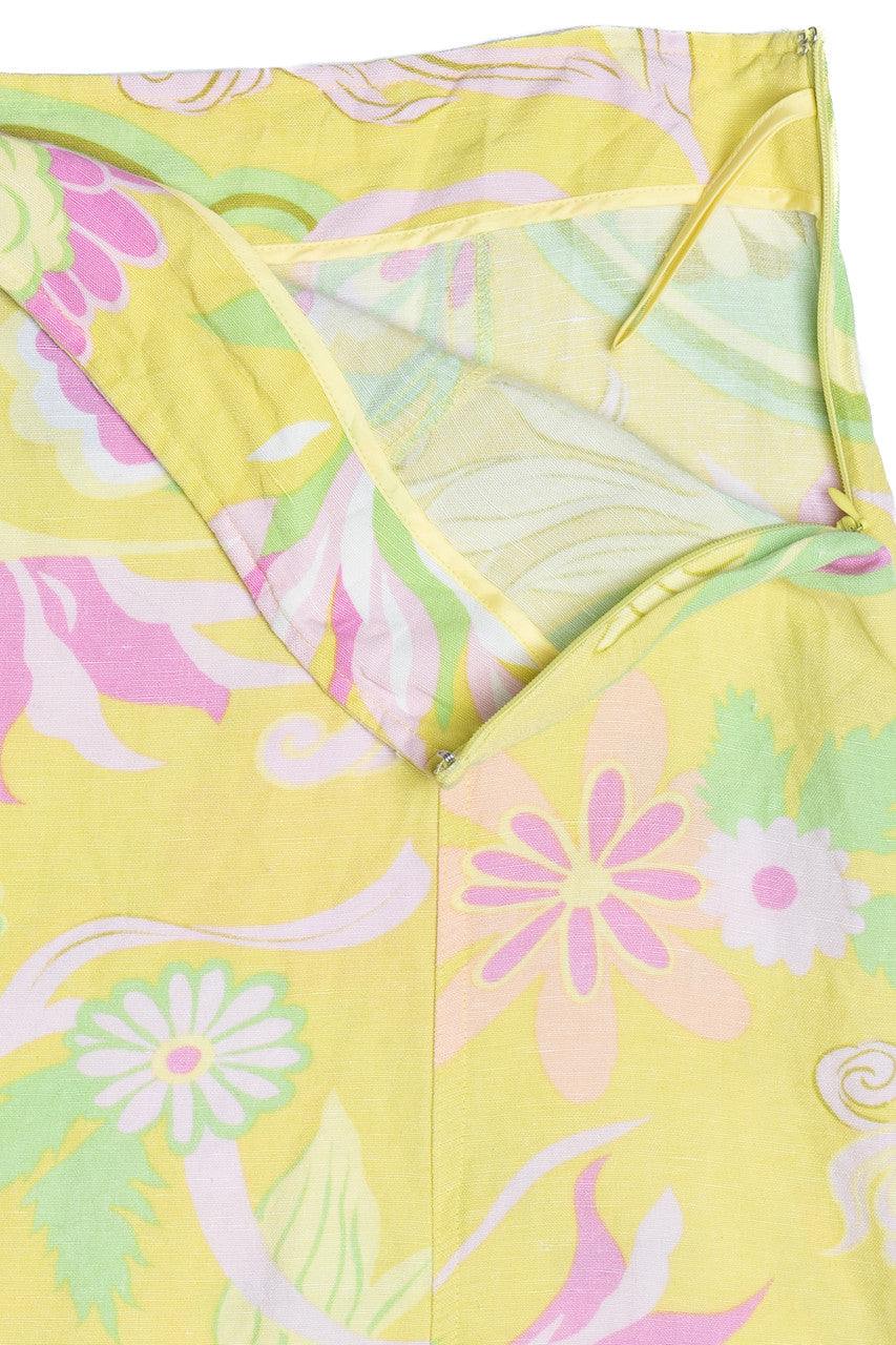 Vintage Pastel Floral Print Linen Blend Mini Skirt (1990s)