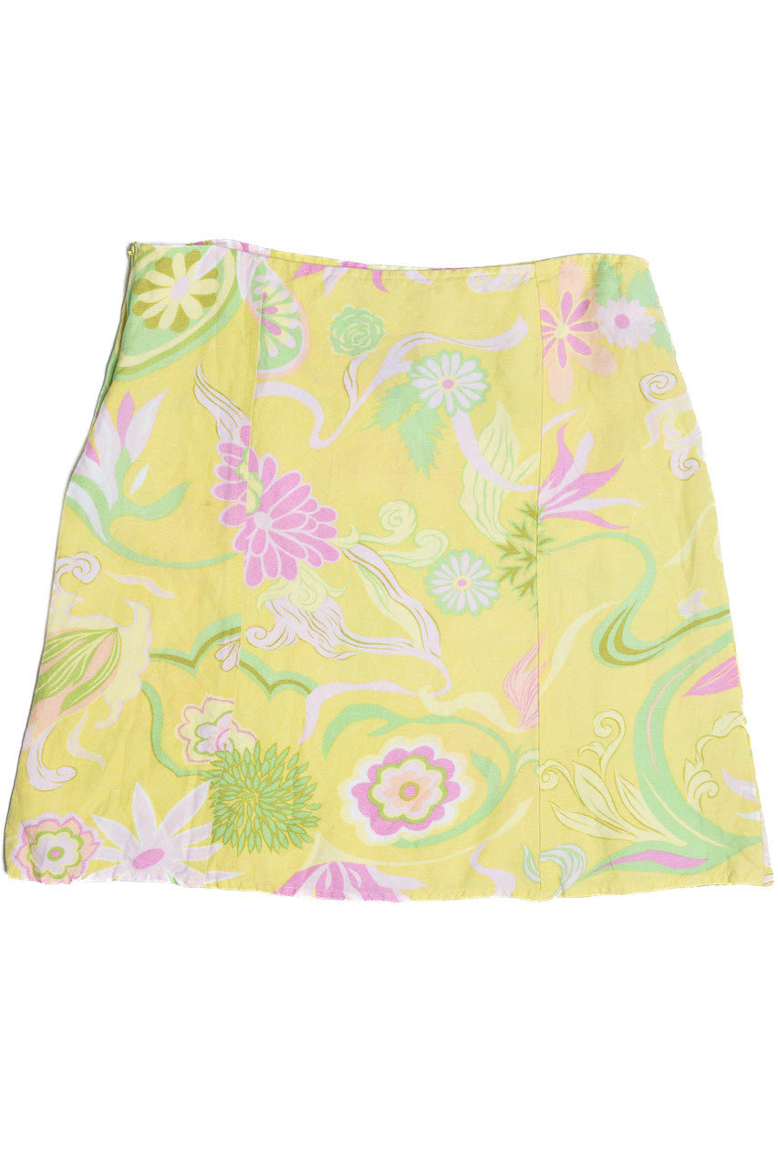 Vintage Pastel Floral Print Linen Blend Mini Skirt (1990s)