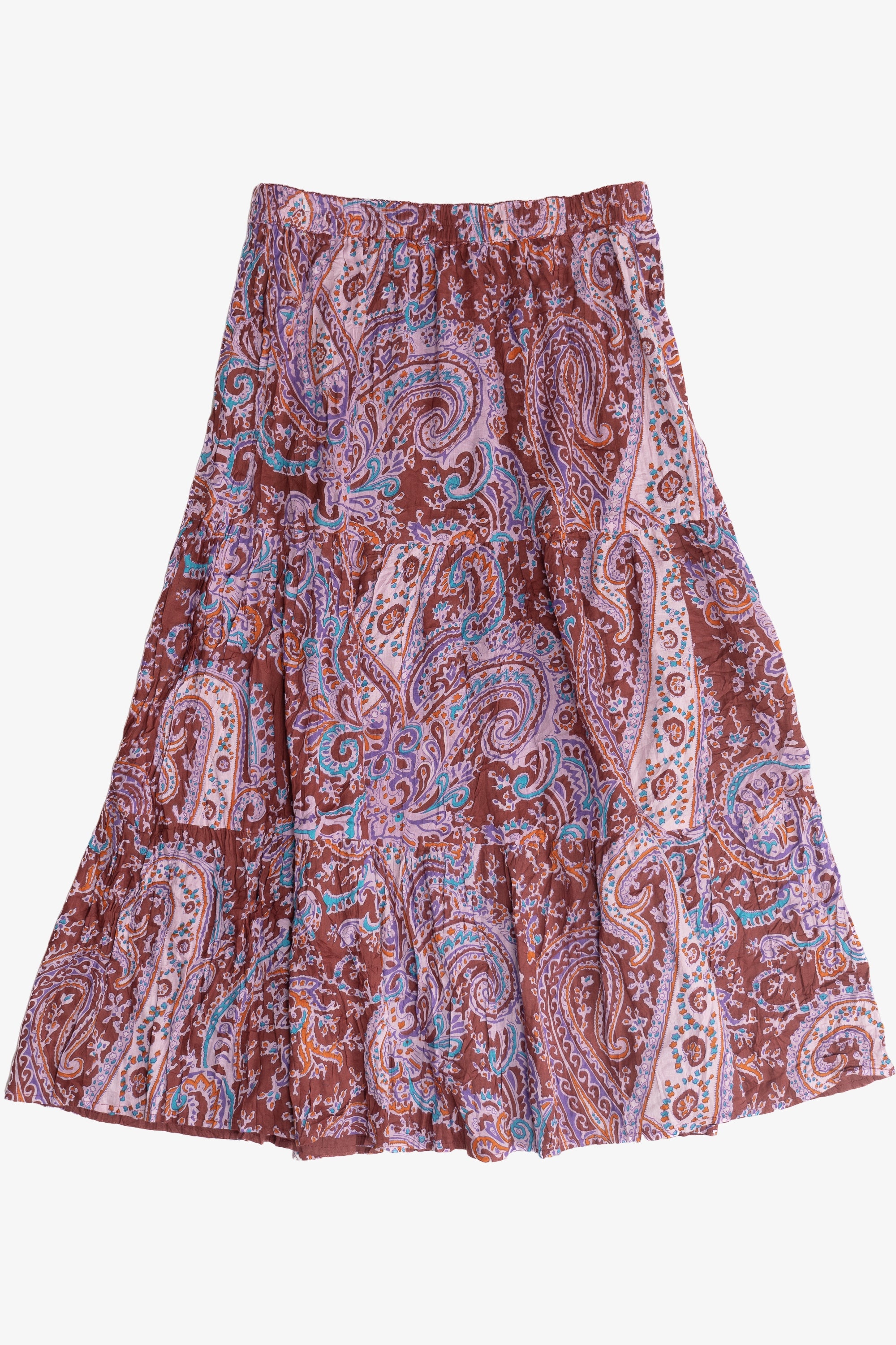 Vintage Paisley Elastic Waist Lined Maxi Skirt (1990s)