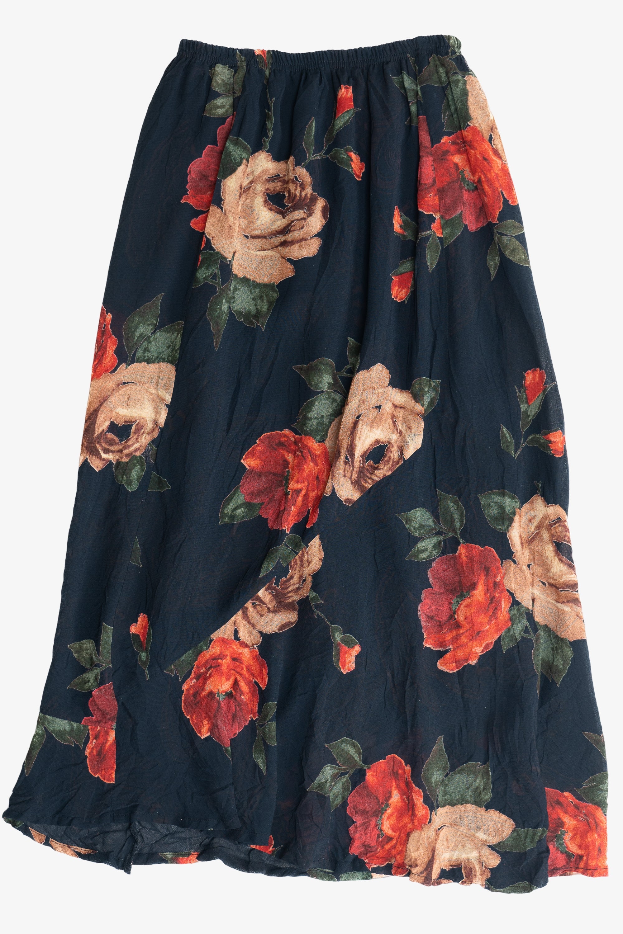 Vintage Red Rose Elastic Waist Maxi Skirt (2000s)