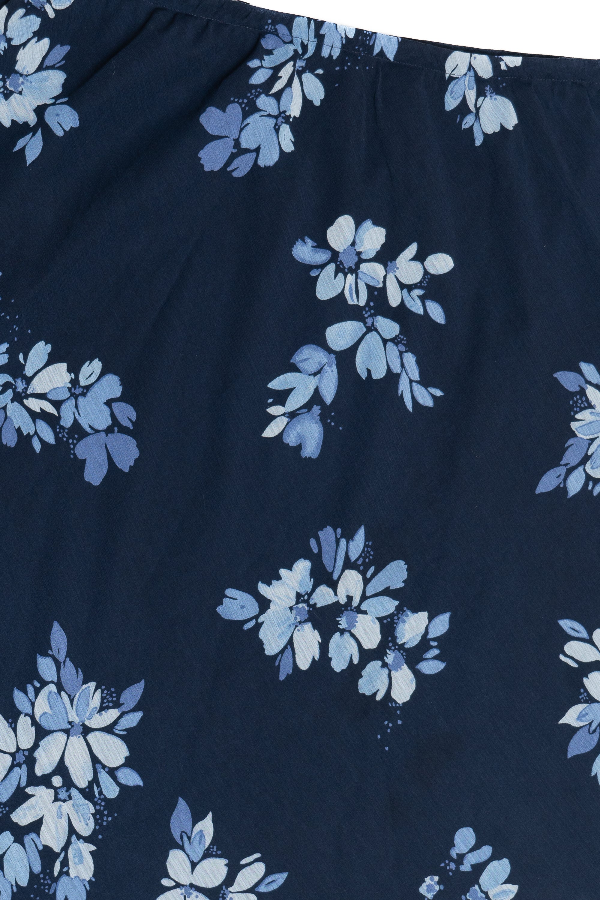 Vintage Navy Baby Blue Floral Lined Elastic Waist Skirt (2000s)