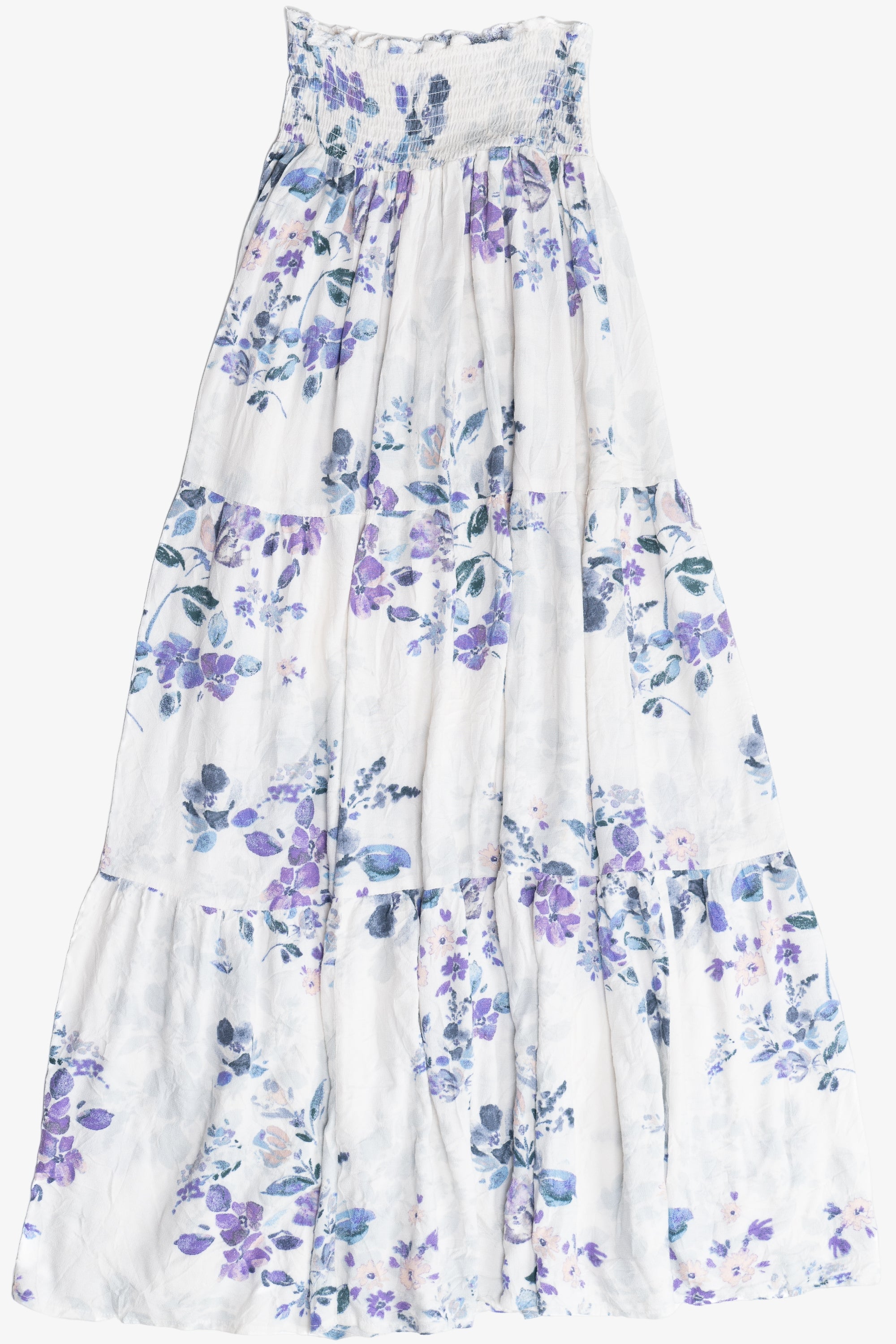 Floral Shirred Elastic Waist Tiered Maxi Skirt