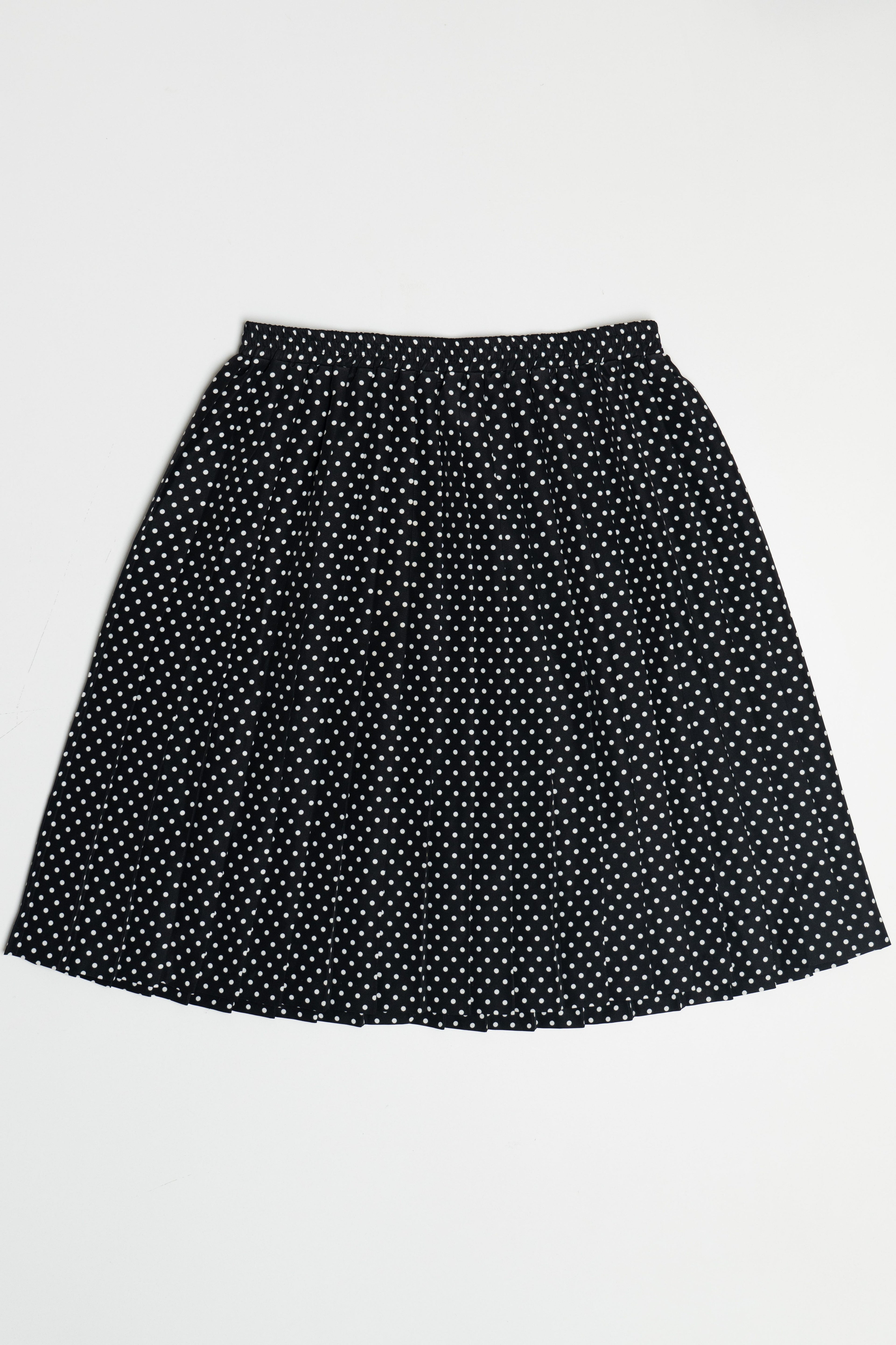 Vintage Black & White Polka Dot Pleated Stretch Waist Skirt (1990s)