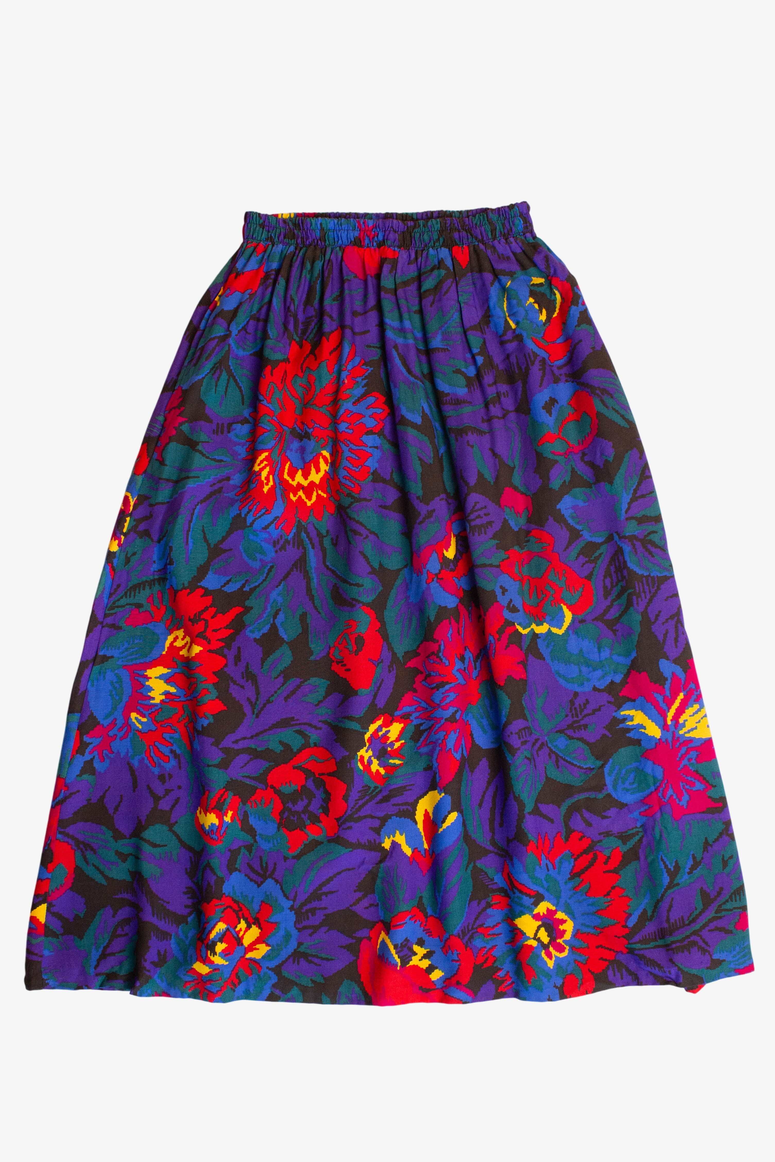 Vintage Purple & Red Floral Midi Skirt (1990s)