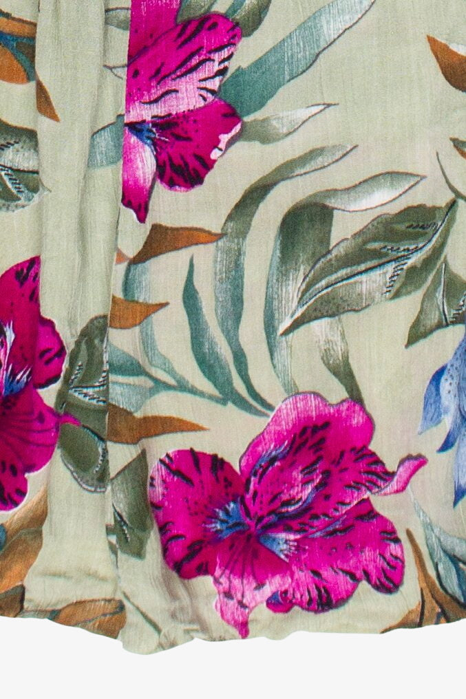 Vintage Tropical Floral Print Crinkle Karen Kane Dresses Maxi Skirt