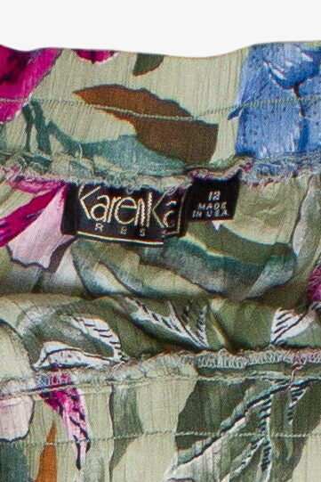 Vintage Tropical Floral Print Crinkle Karen Kane Dresses Maxi Skirt