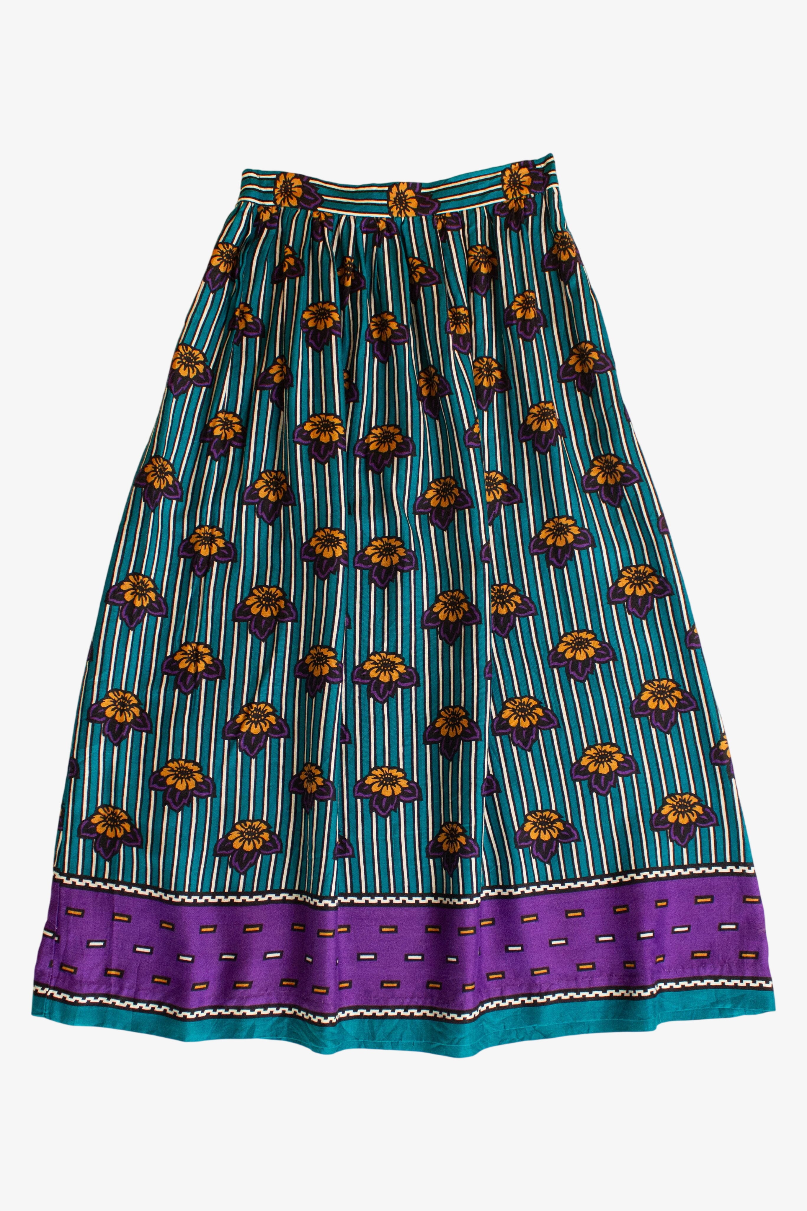 Vintage Carriage Court Stripes & Flowers Skirt (1990s)