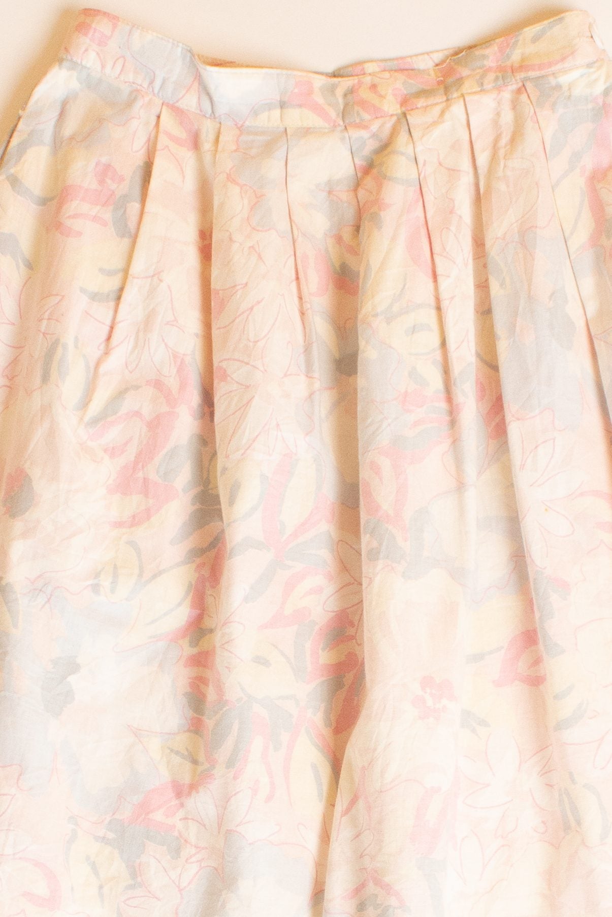 Vintage Pastel Floral Pleated Midi Skirt (1980s)