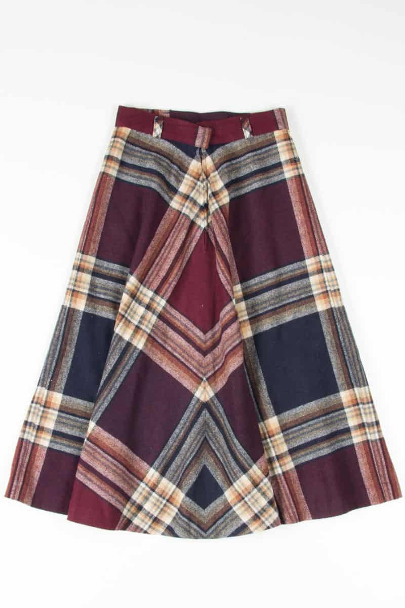 Retro Burgundy Plaid Skirt