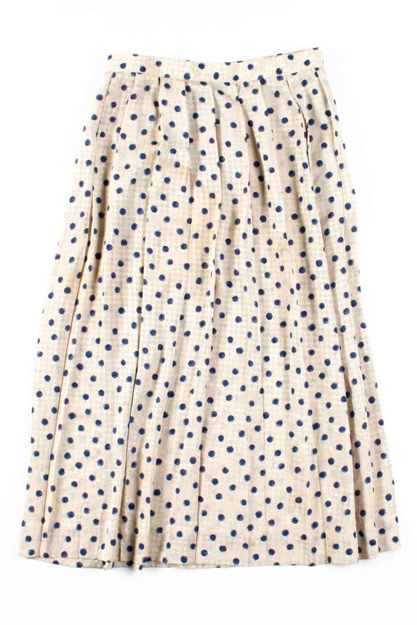 Blue Dotted Pleated Midi Skirt