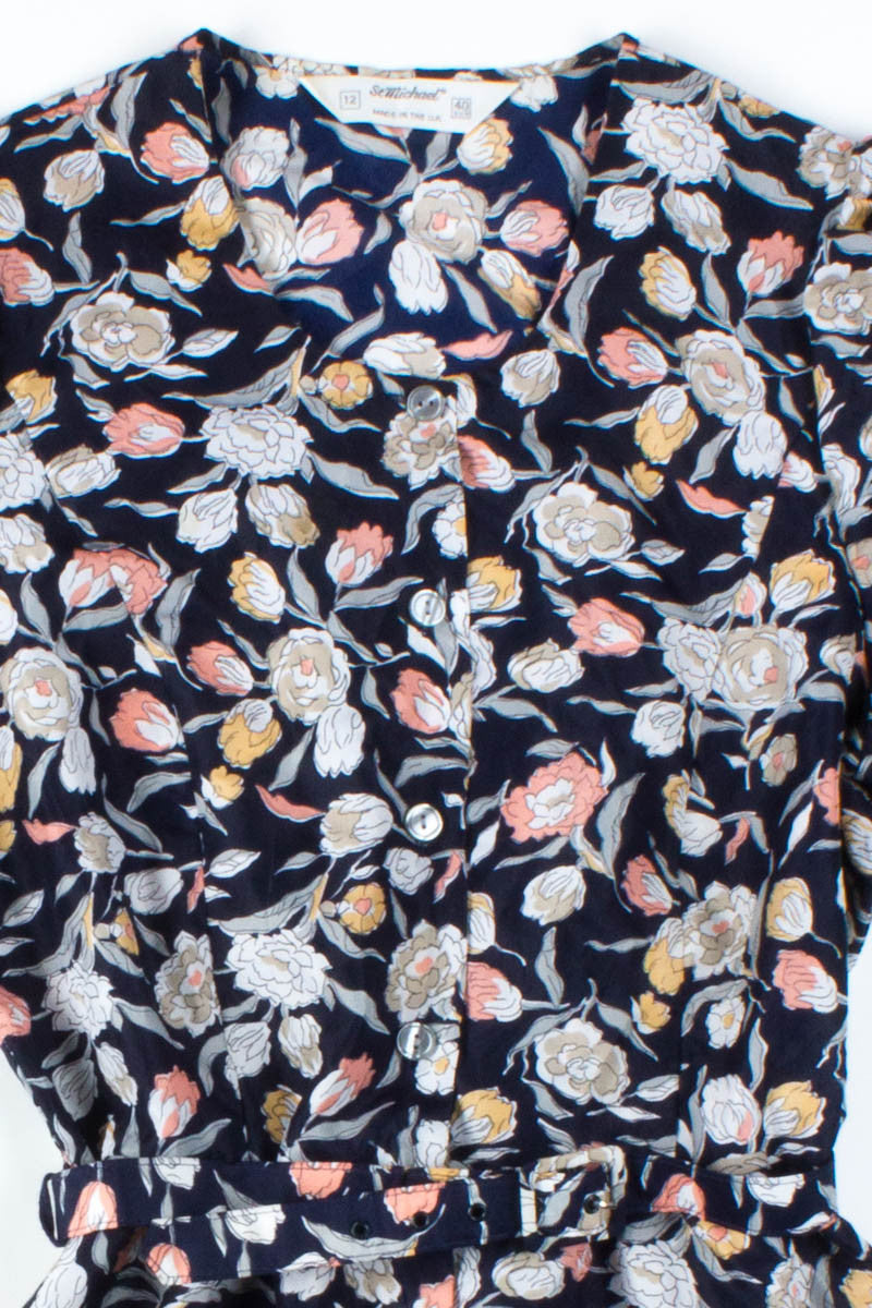 Navy Floral Button-Up Dress