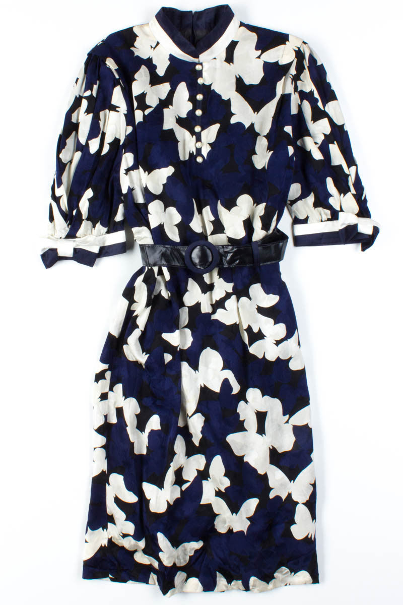 Navy & White Butterflies Dress