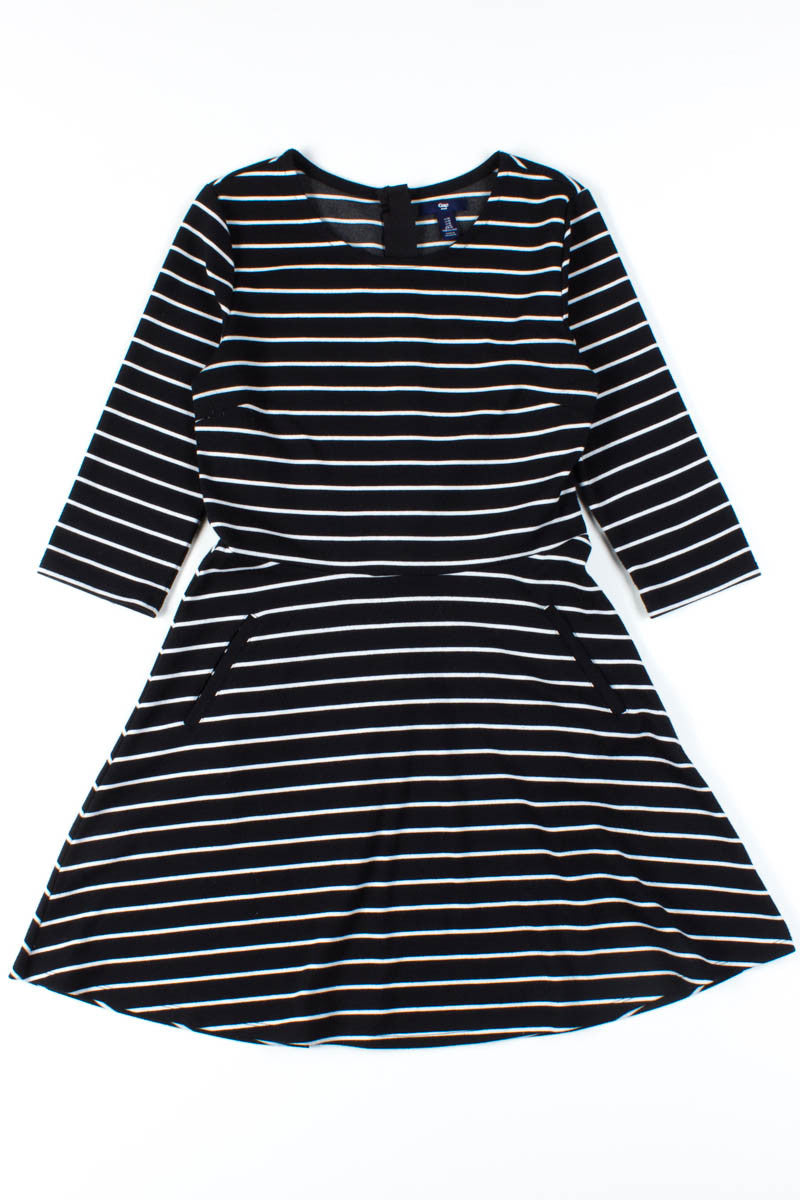 Black Striped Elbow Sleeve Dress
