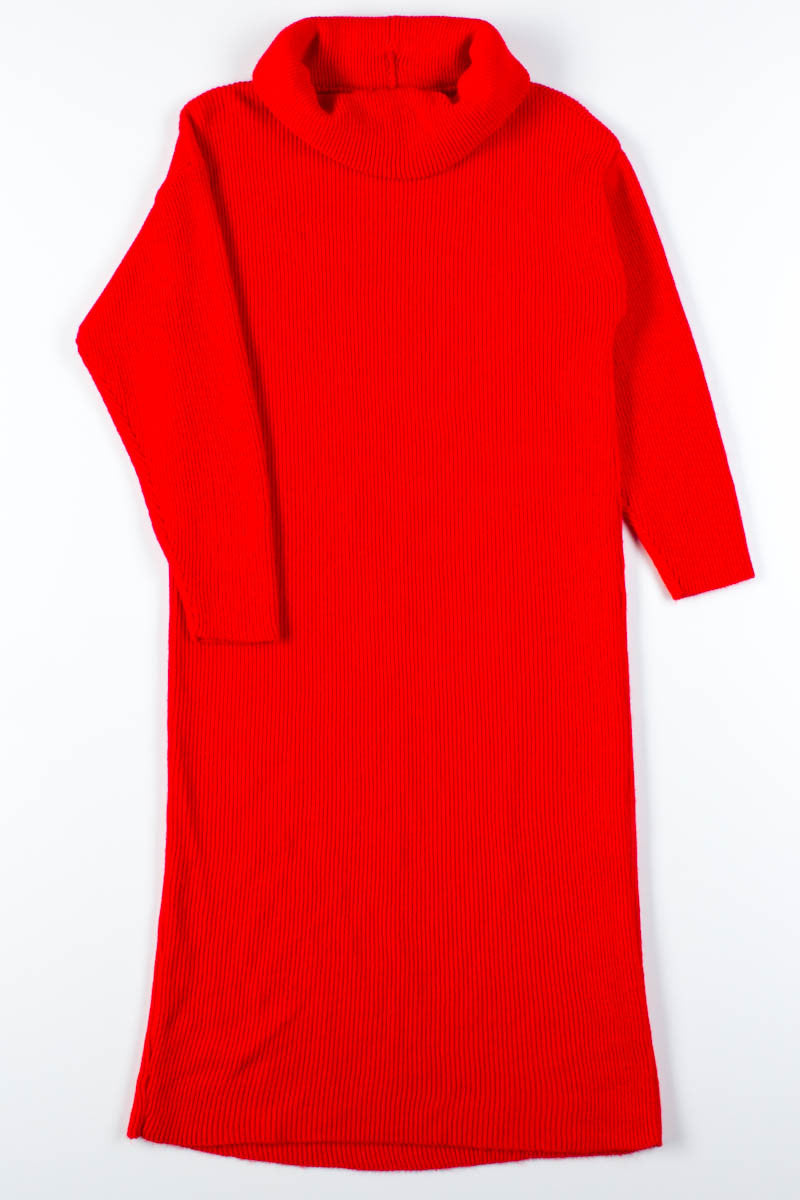 Red Ribbed Sweater Dress