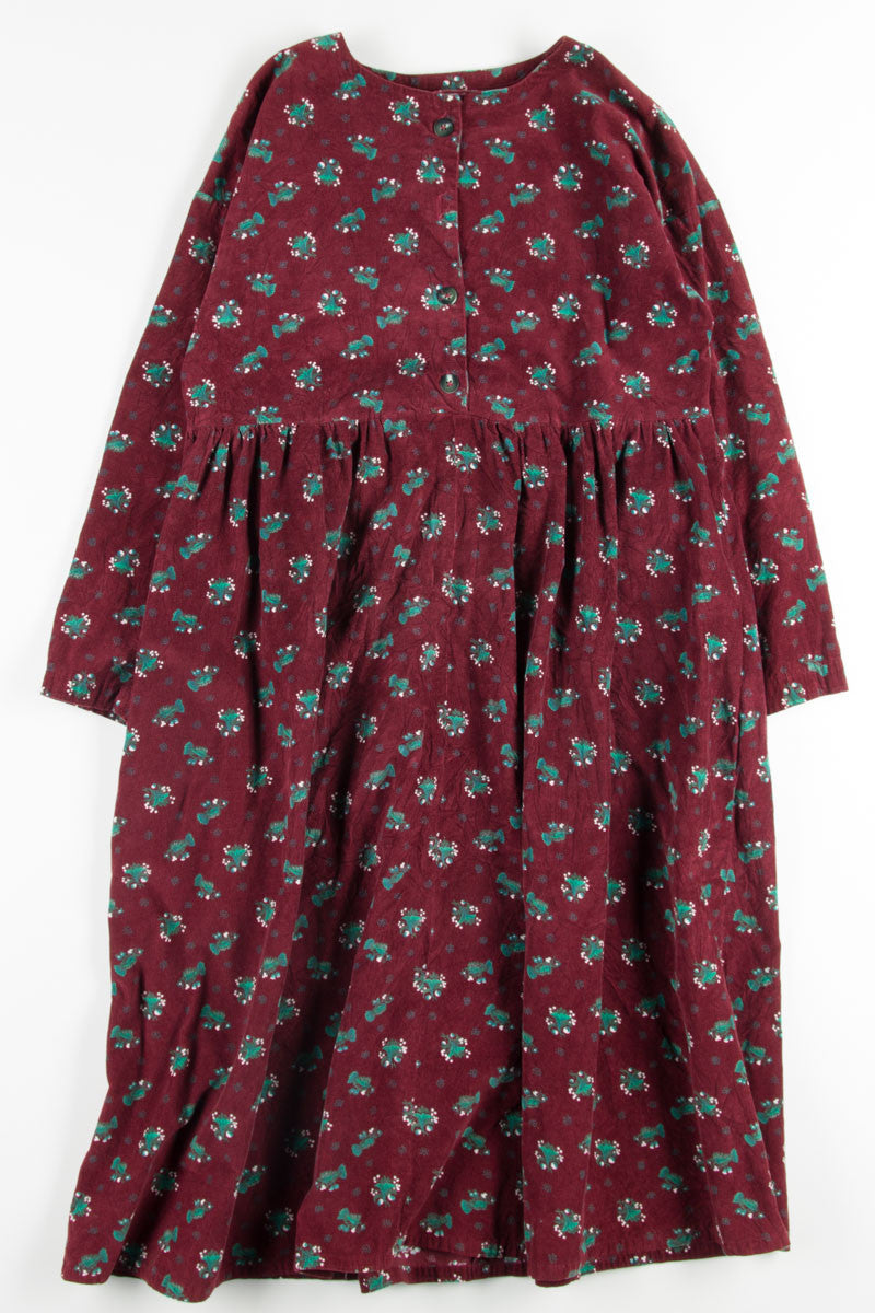 Floral Empire Waist Corduroy Dress
