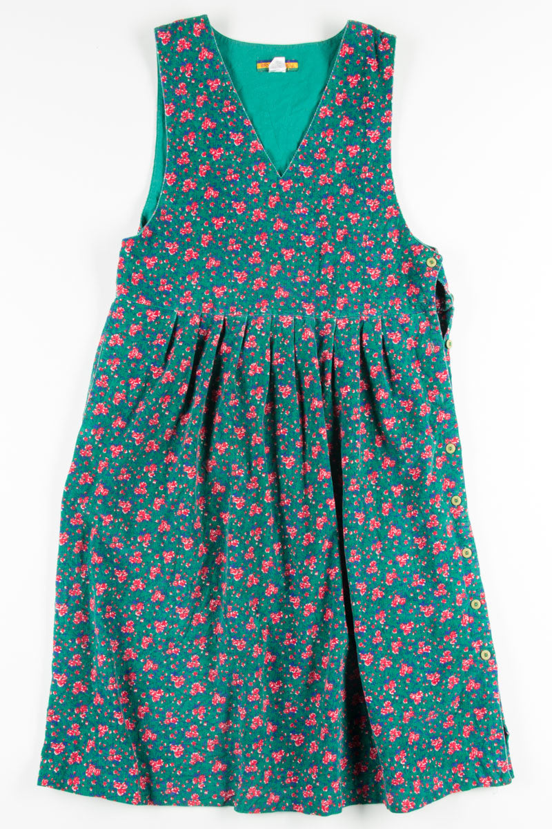 Green Floral Corduroy Dress
