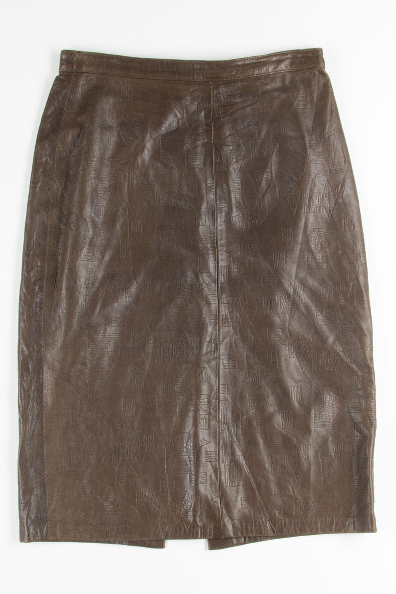 Brown Leather Pencil Midi Skirt
