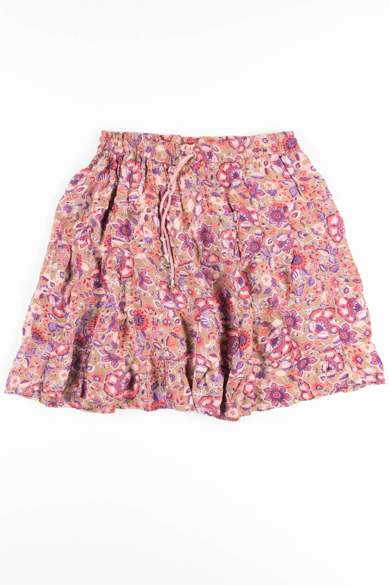 Tan & Pink Floral Hippie Skirt