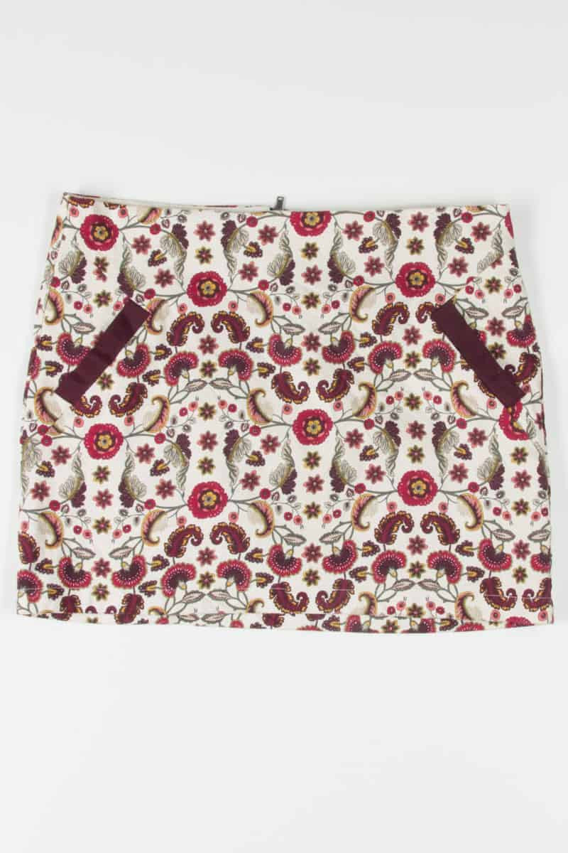 Retro Burgundy Floral Print Mini Skirt