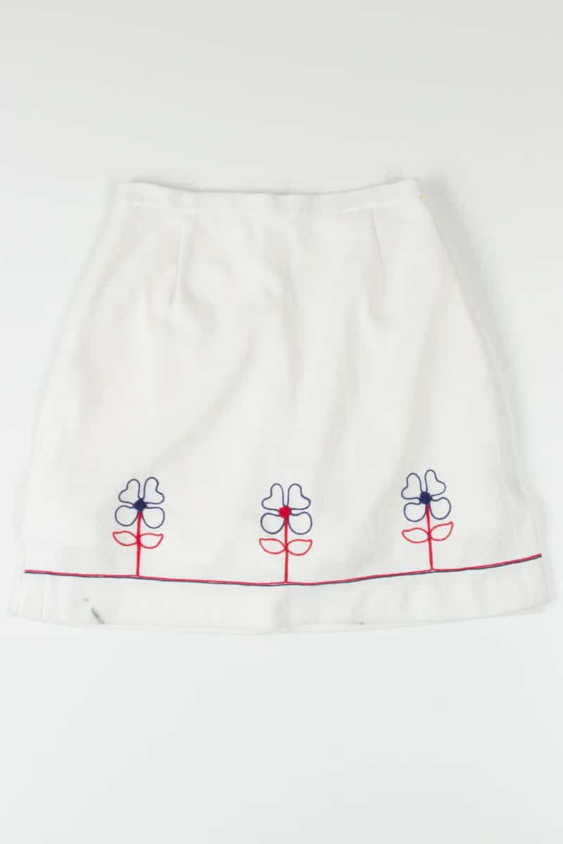 White Embroidered Floral Tennis Skirt