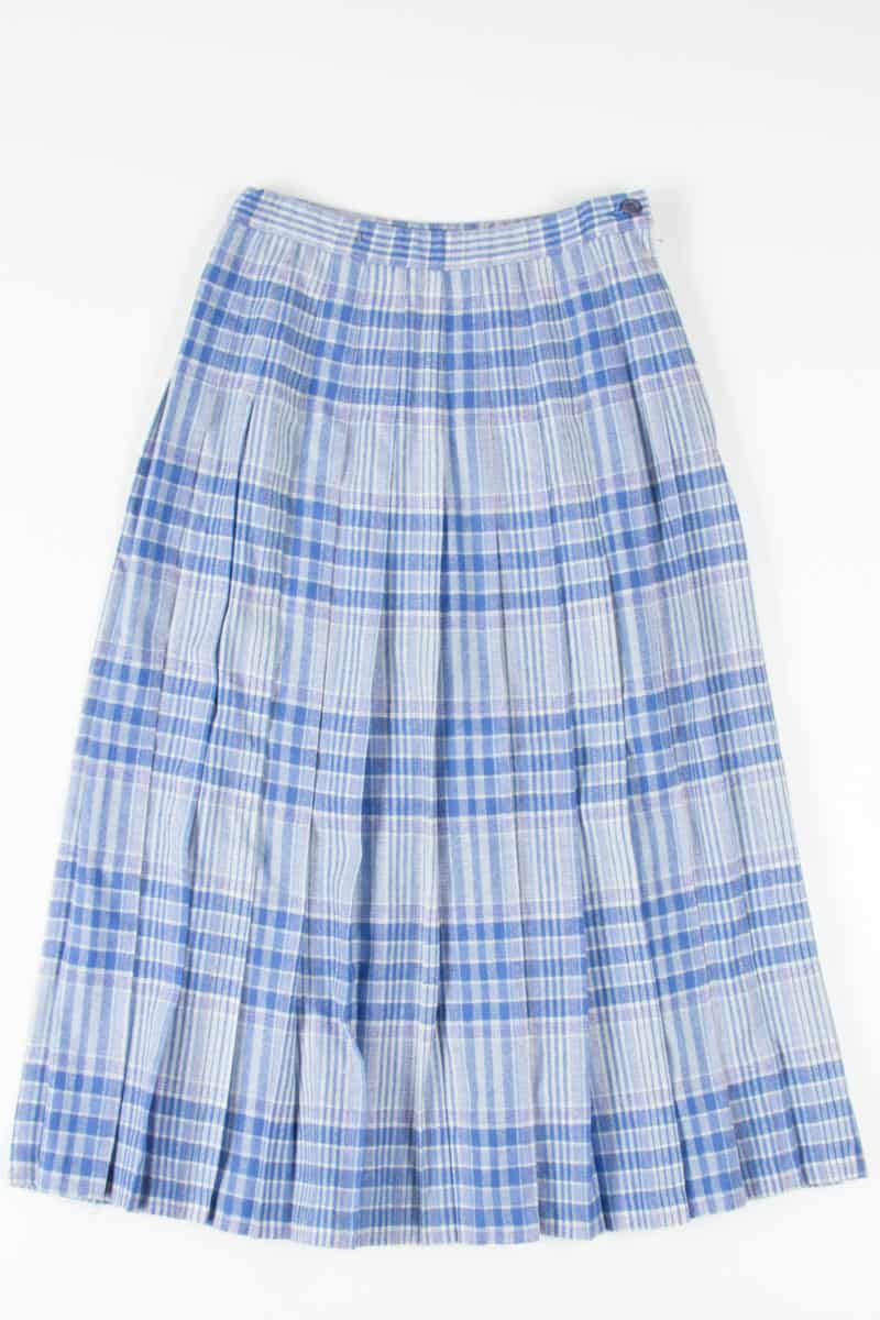 Vintage Blue Plaid Pleated Wool Skirt