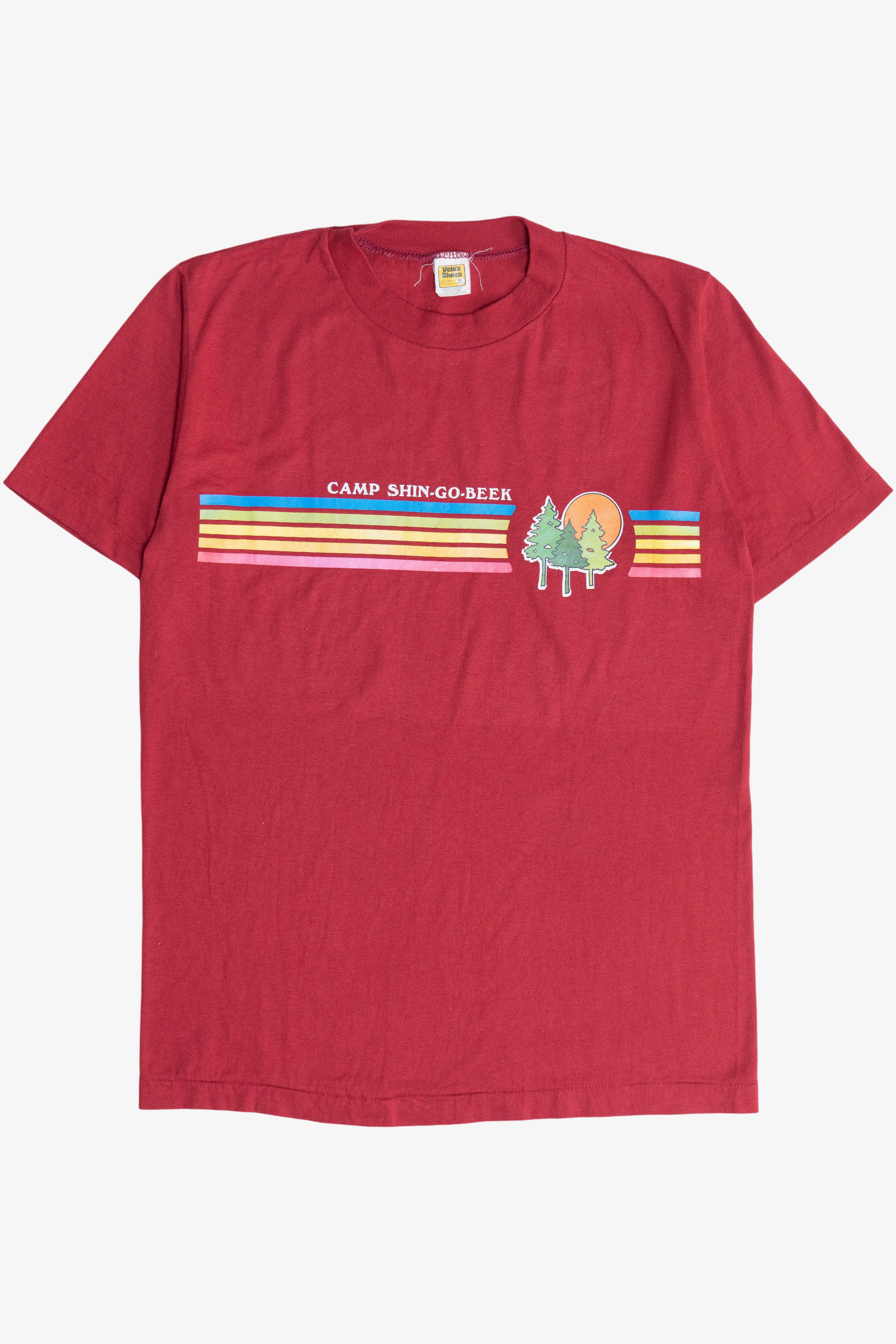 Vintage "Camp Shin-Go-Beek" Rainbow Stripe Single Stitch T-Shirt (1980s)