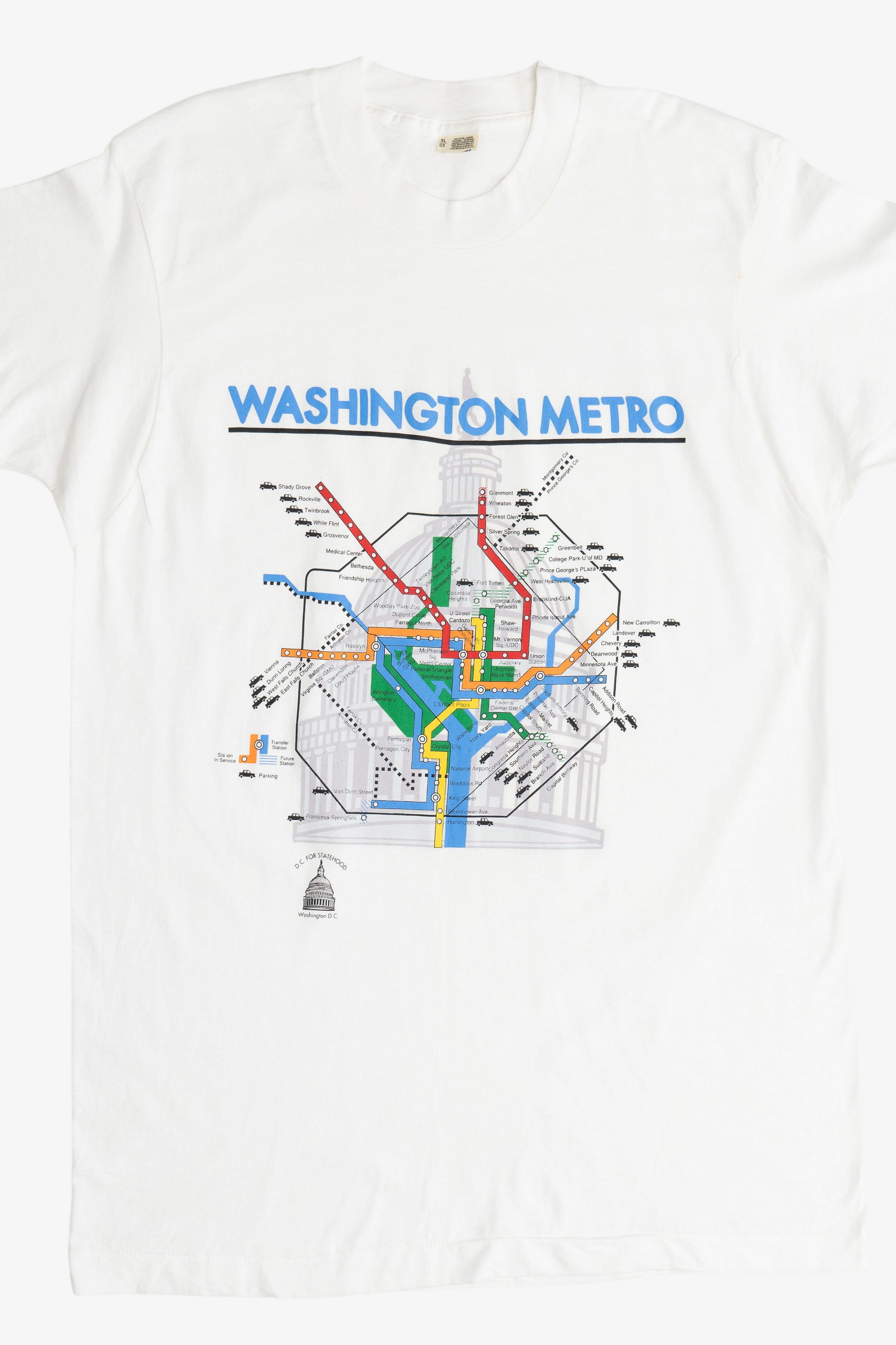 Vintage "Washington Metro" Subway Map Souvenir Sleep T-Shirt (1990s)