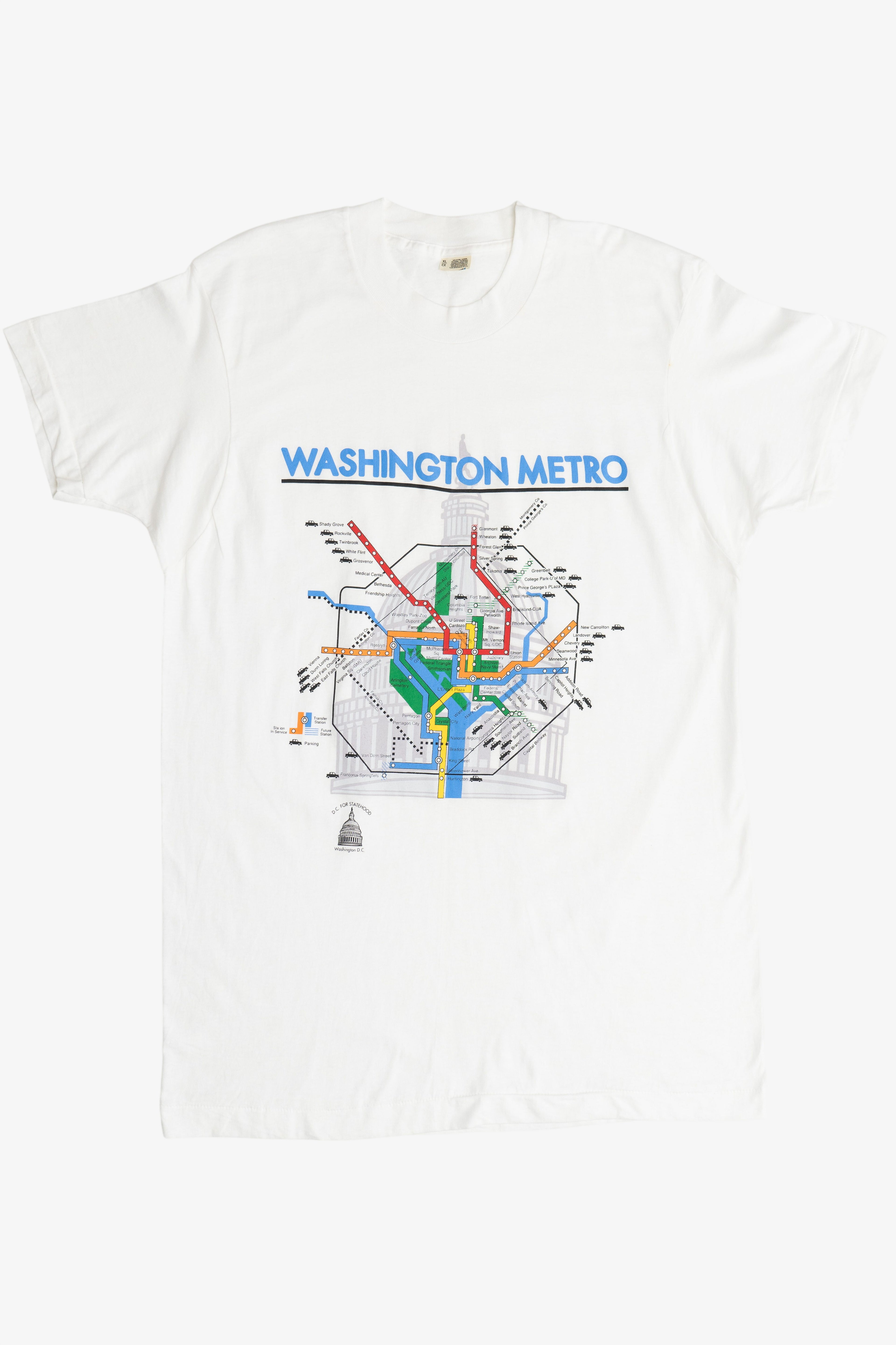 Vintage "Washington Metro" Subway Map Souvenir Sleep T-Shirt (1990s)