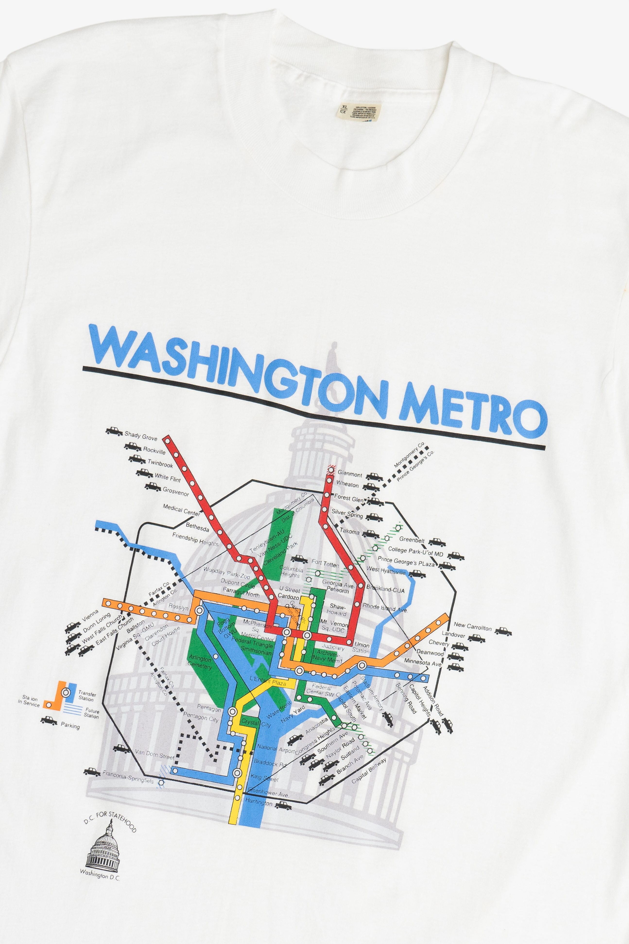 Vintage "Washington Metro" Subway Map Souvenir Sleep T-Shirt (1990s)