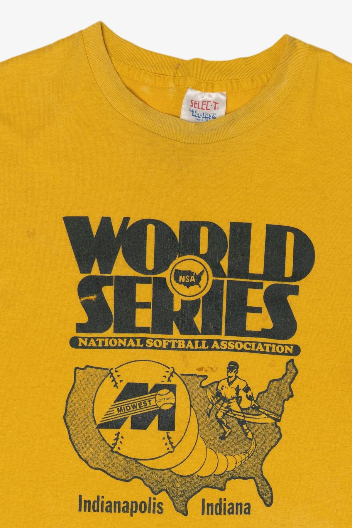 Vintage Yellow National Softball Association World Series Indiana Single Stitch T-Shirt (1980s)