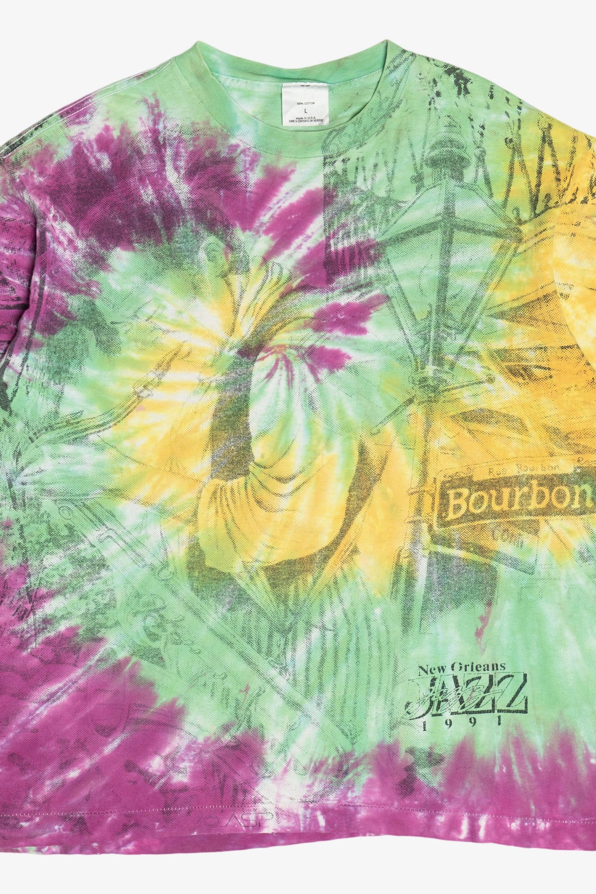 Vintage "New Orleans Jazz 1991" Bourbon Street Tie Dye T-Shirt (1990s)