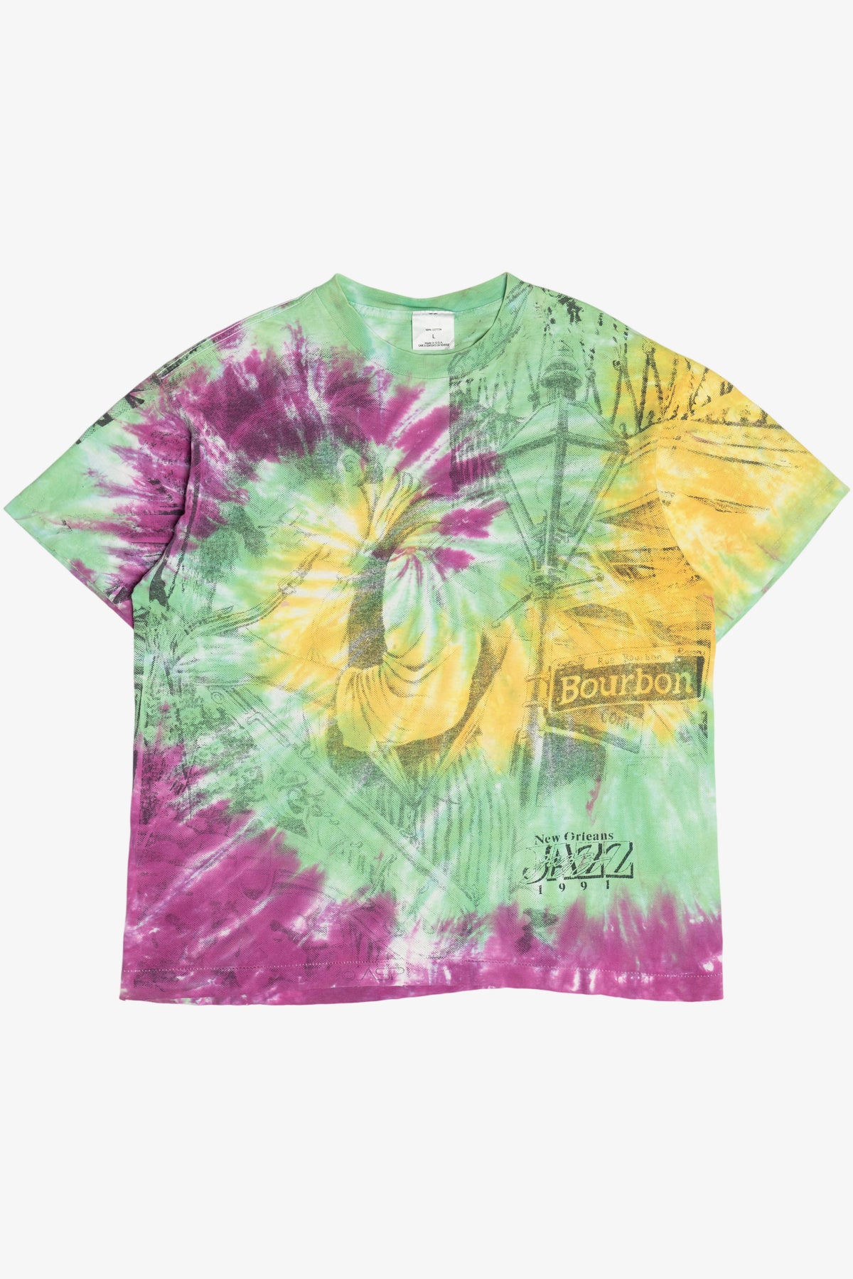 Vintage "New Orleans Jazz 1991" Bourbon Street Tie Dye T-Shirt (1990s)