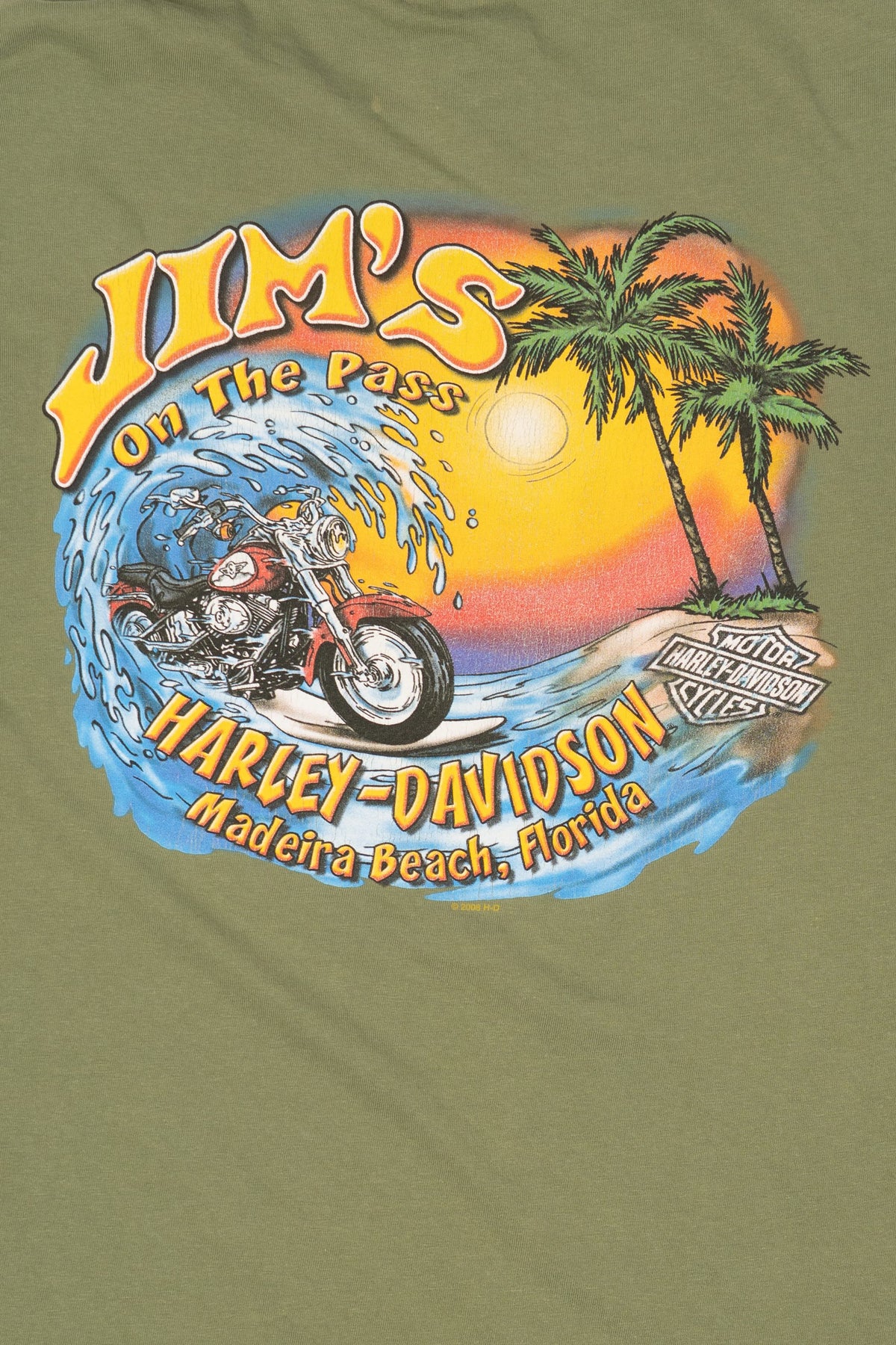 Green Harley Davidson "Jim's On The Pass" T-Shirt (2000s)