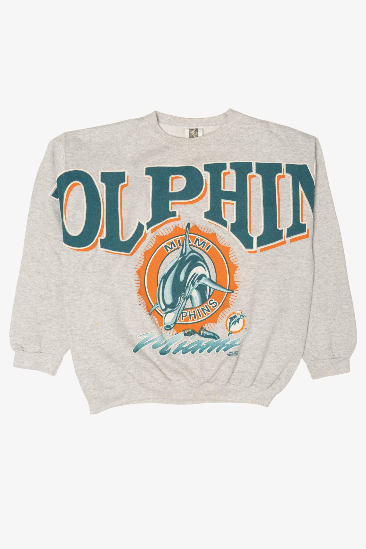 Vintage Light Gray Miami Dolphins Spell Out Sweatshirt (1990s)