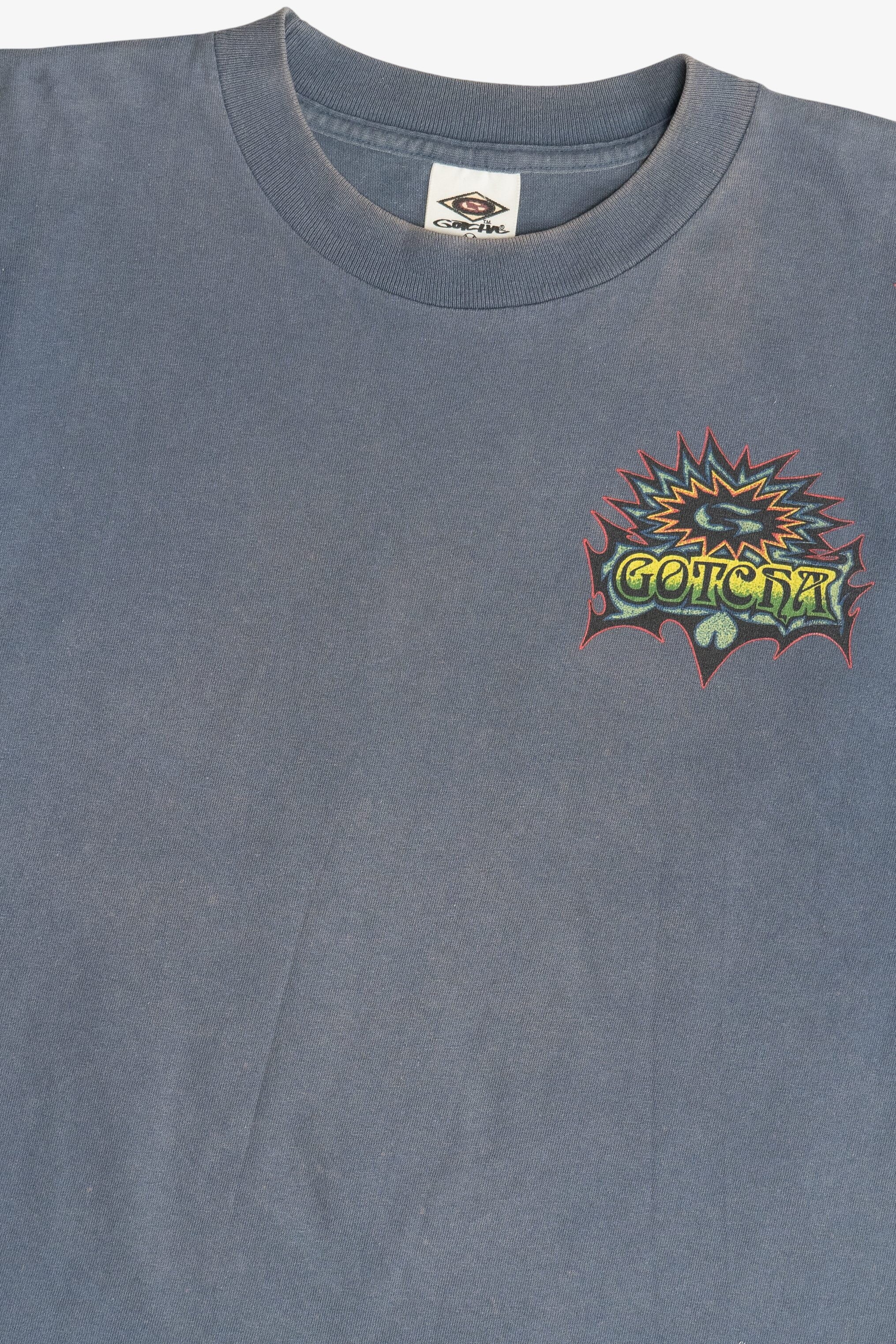 Vintage Distressed "Gotcha" Surf Logo Sun Faded T-Shirt (1990s)