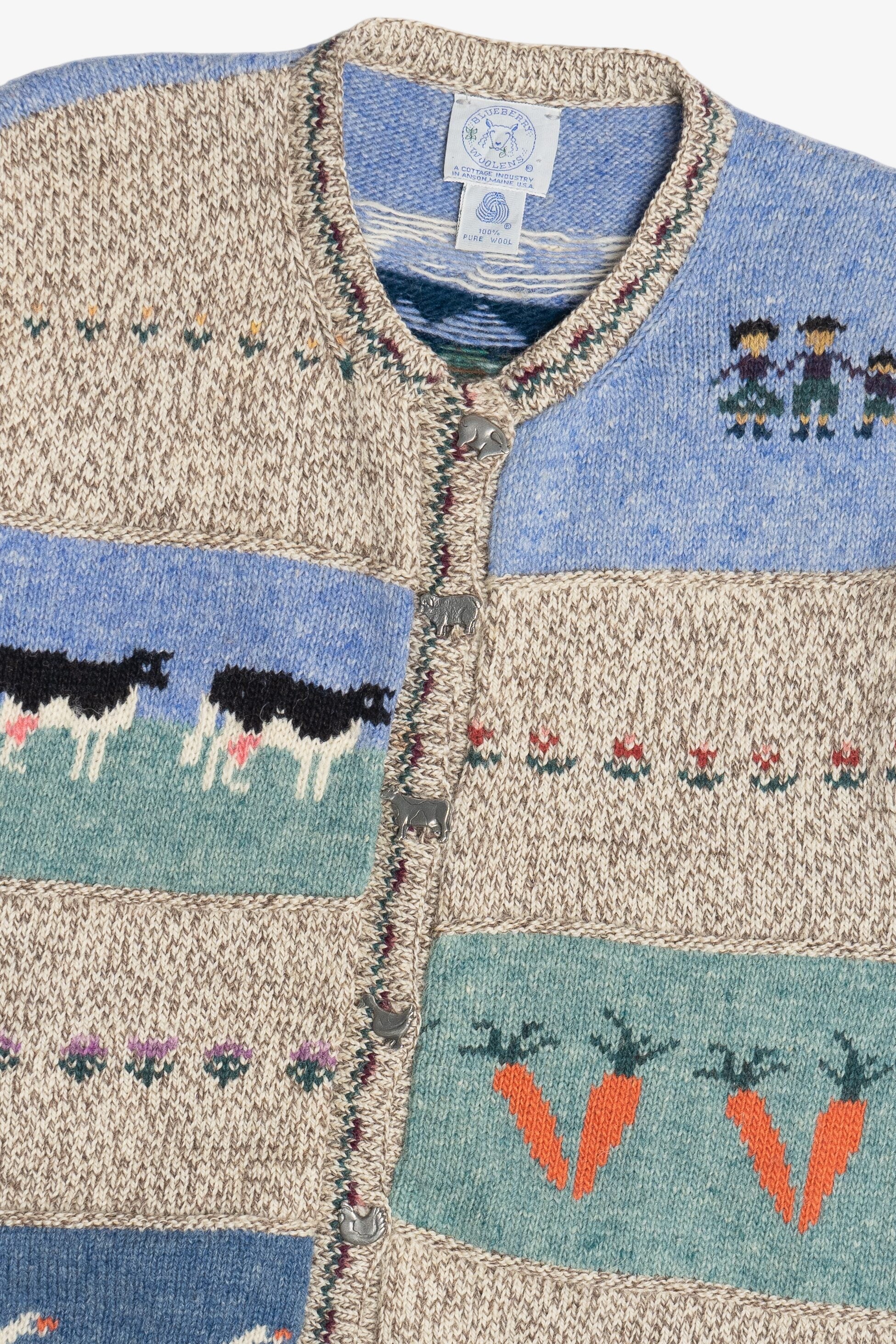 Vintage Blueberry Woolens Cows & Sheep Farm Motifs Sweater Vest (1980s)