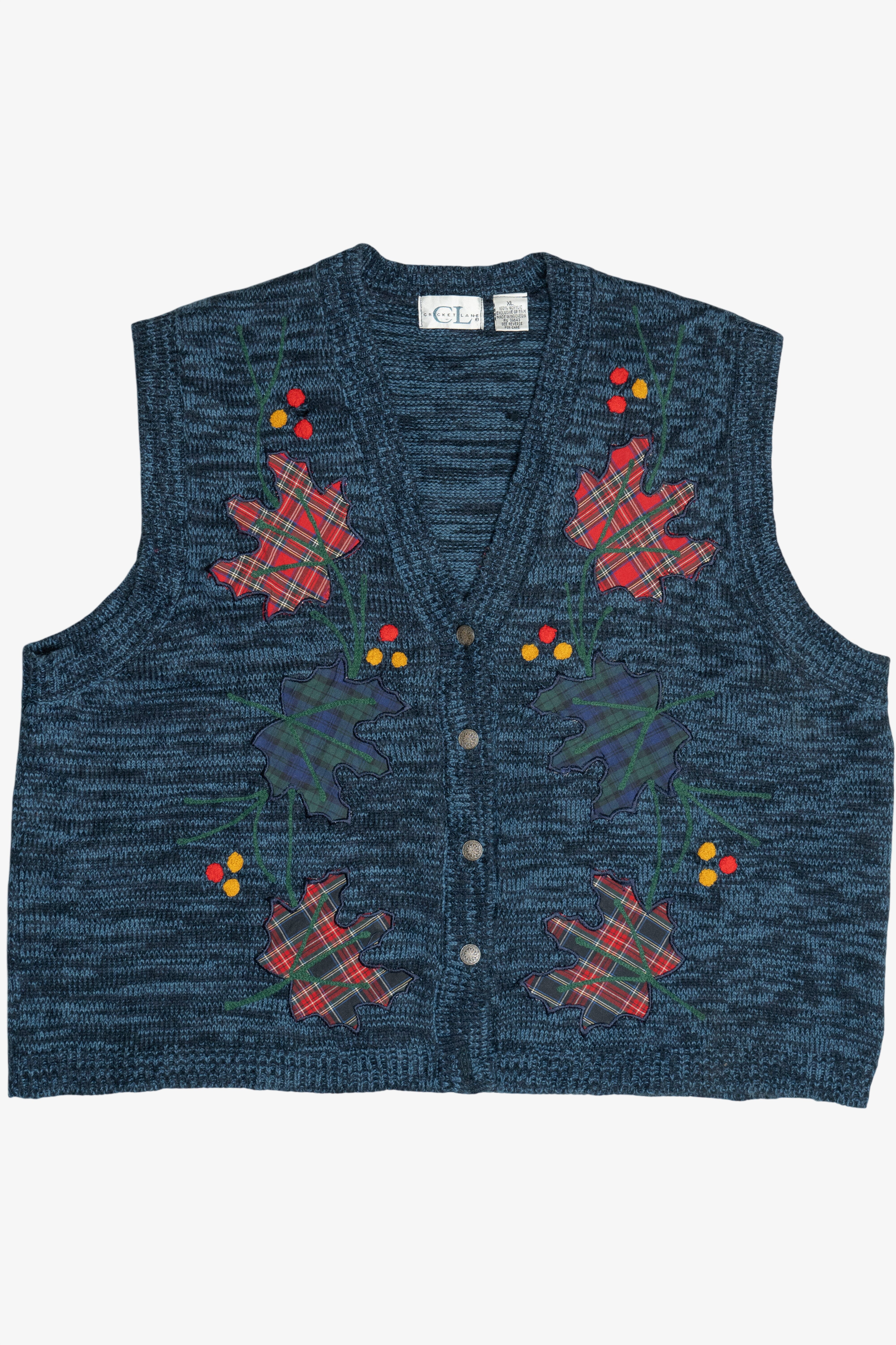 Vintage Plaid Fall Leaves Sweater Vest (1990s)