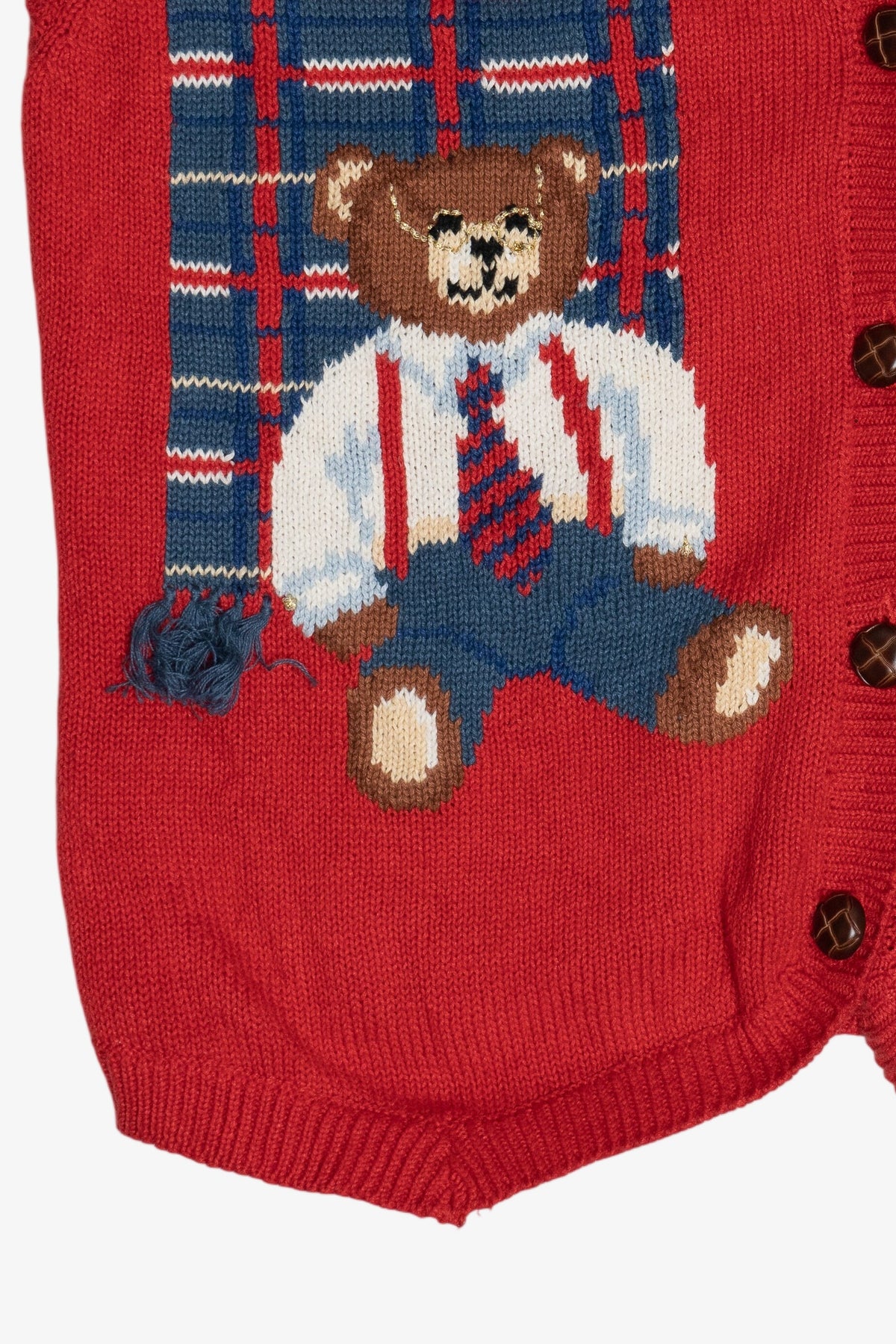 Vintage Susan Bristol Hand Embroidered Bear With Winter Scarves Button Up Vest (1990s)