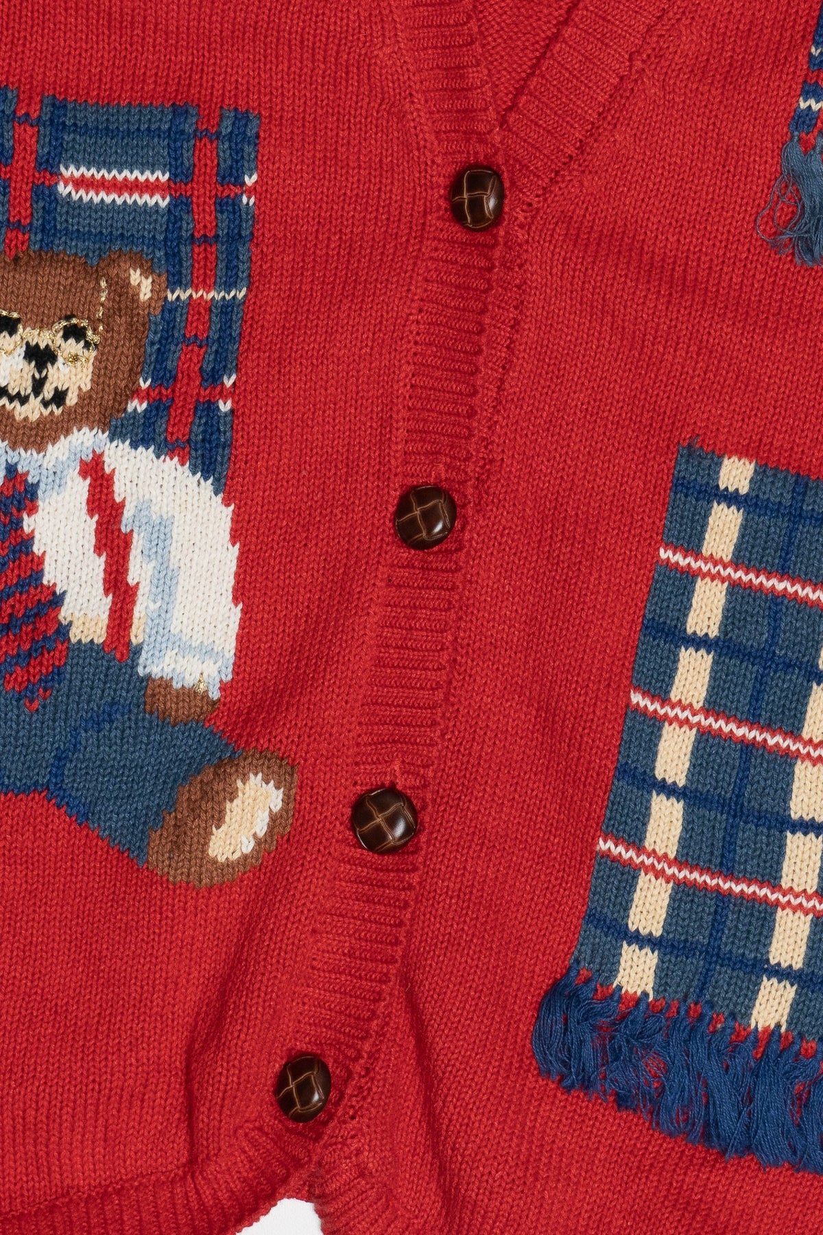 Vintage Susan Bristol Hand Embroidered Bear With Winter Scarves Button Up Vest (1990s)