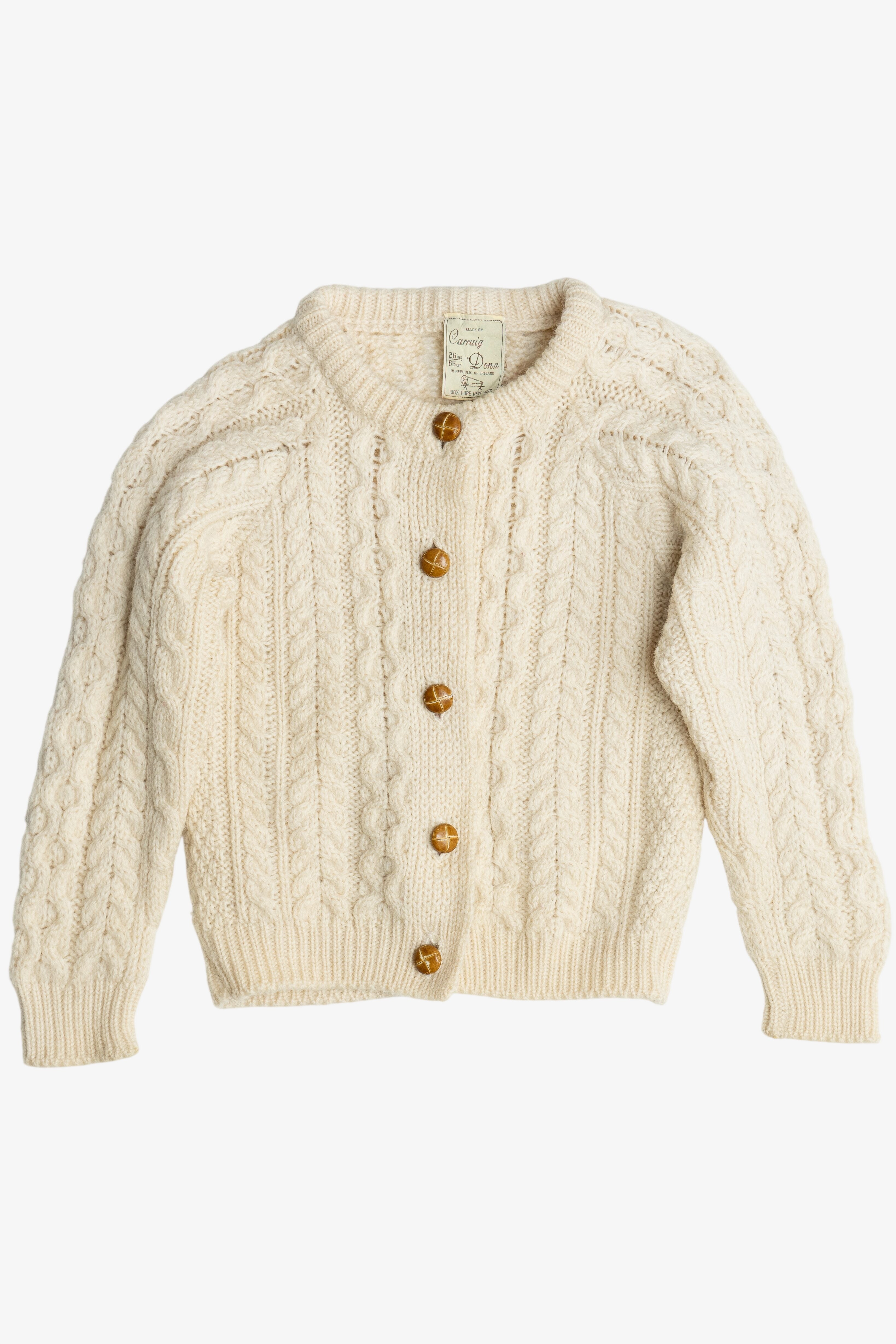 Vintage Kid's Size Carraig Donn Irish Fisherman Cardigan Sweater (1970s)