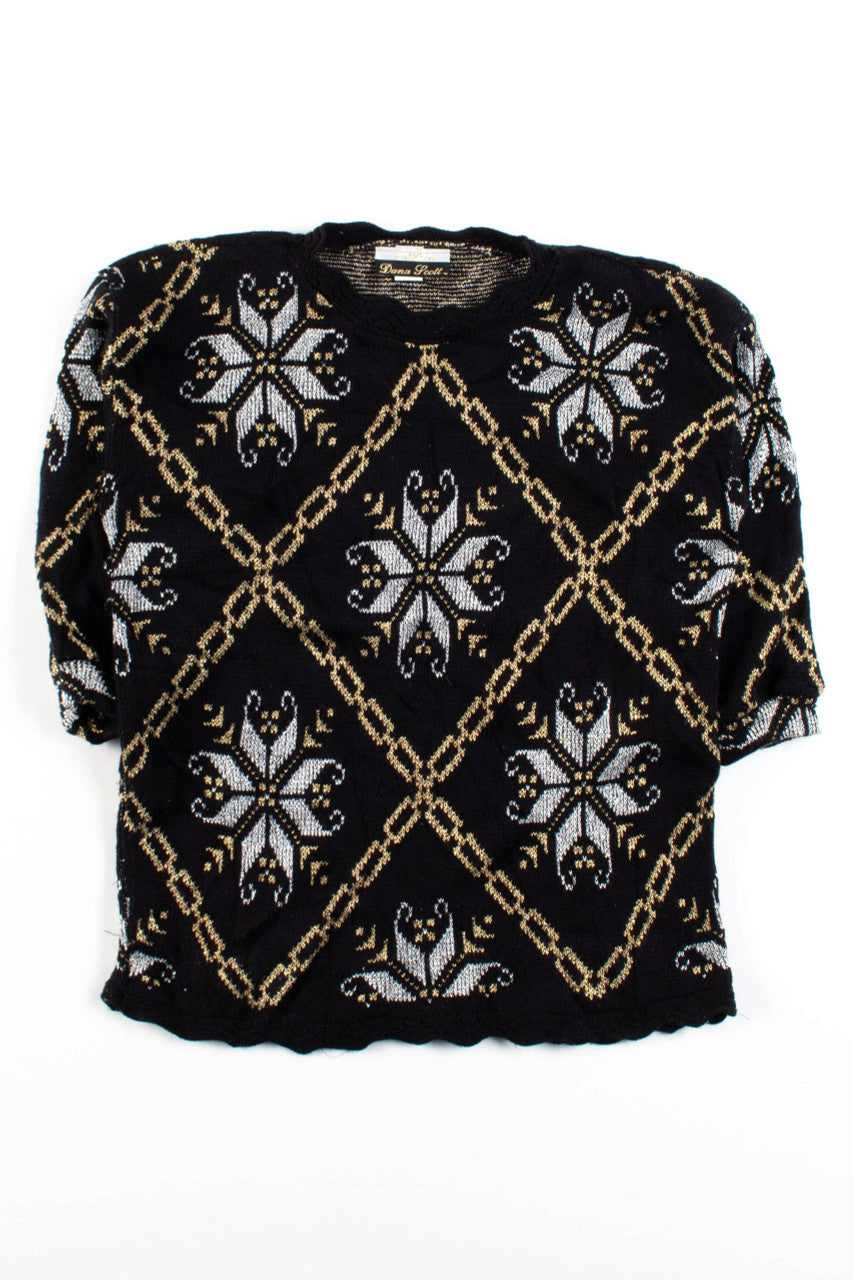 Vintage Metallic Chains Half Sleeve Sweater