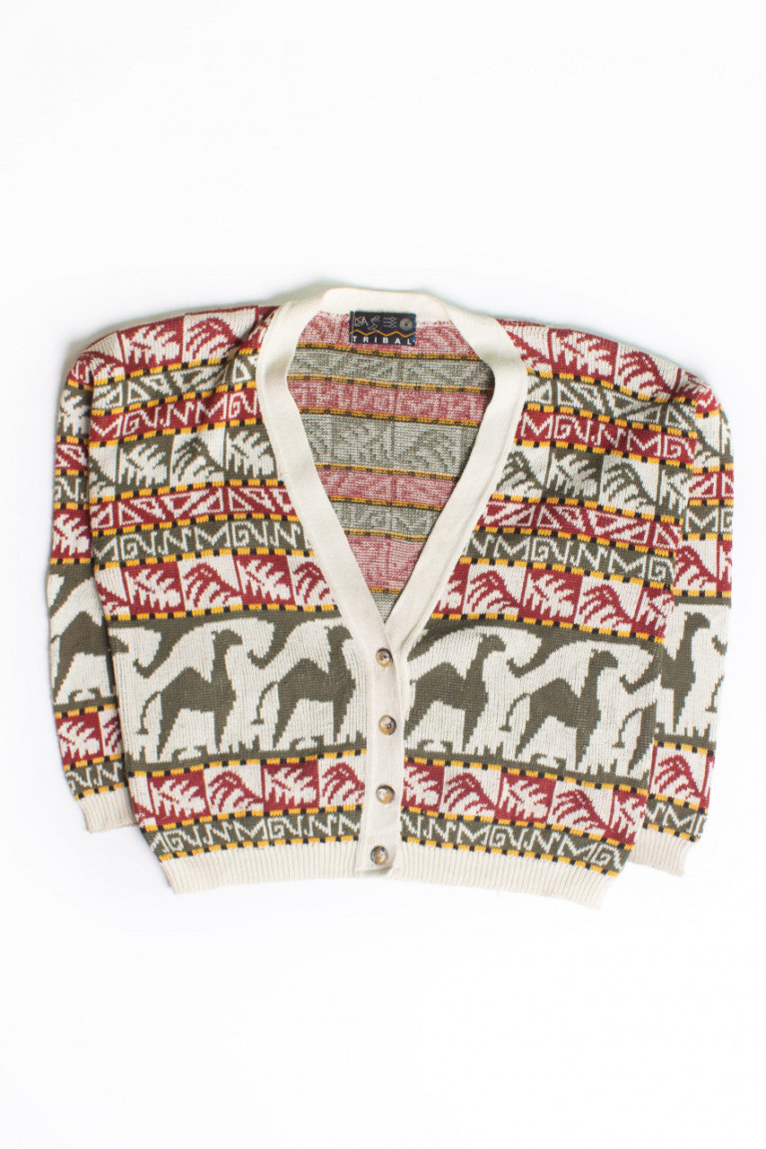 Vintage Camel Pattern Cardigan Sweater (1990s)