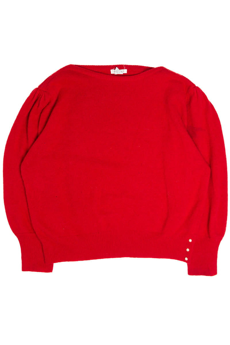 Red Bishop Sleeve Pearl Detail Sweater