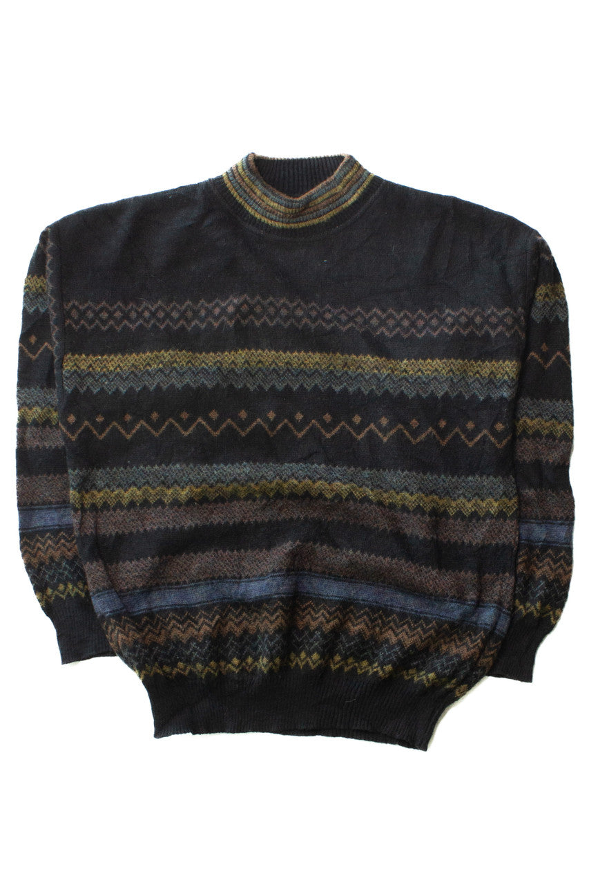 Vintage Striped Mock Neck Sweater (1980s)
